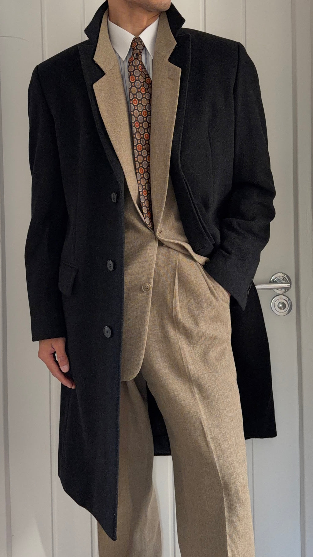 Hugo Boss 1990s Wool Cashmere Charcoal Grey Coat - Size M