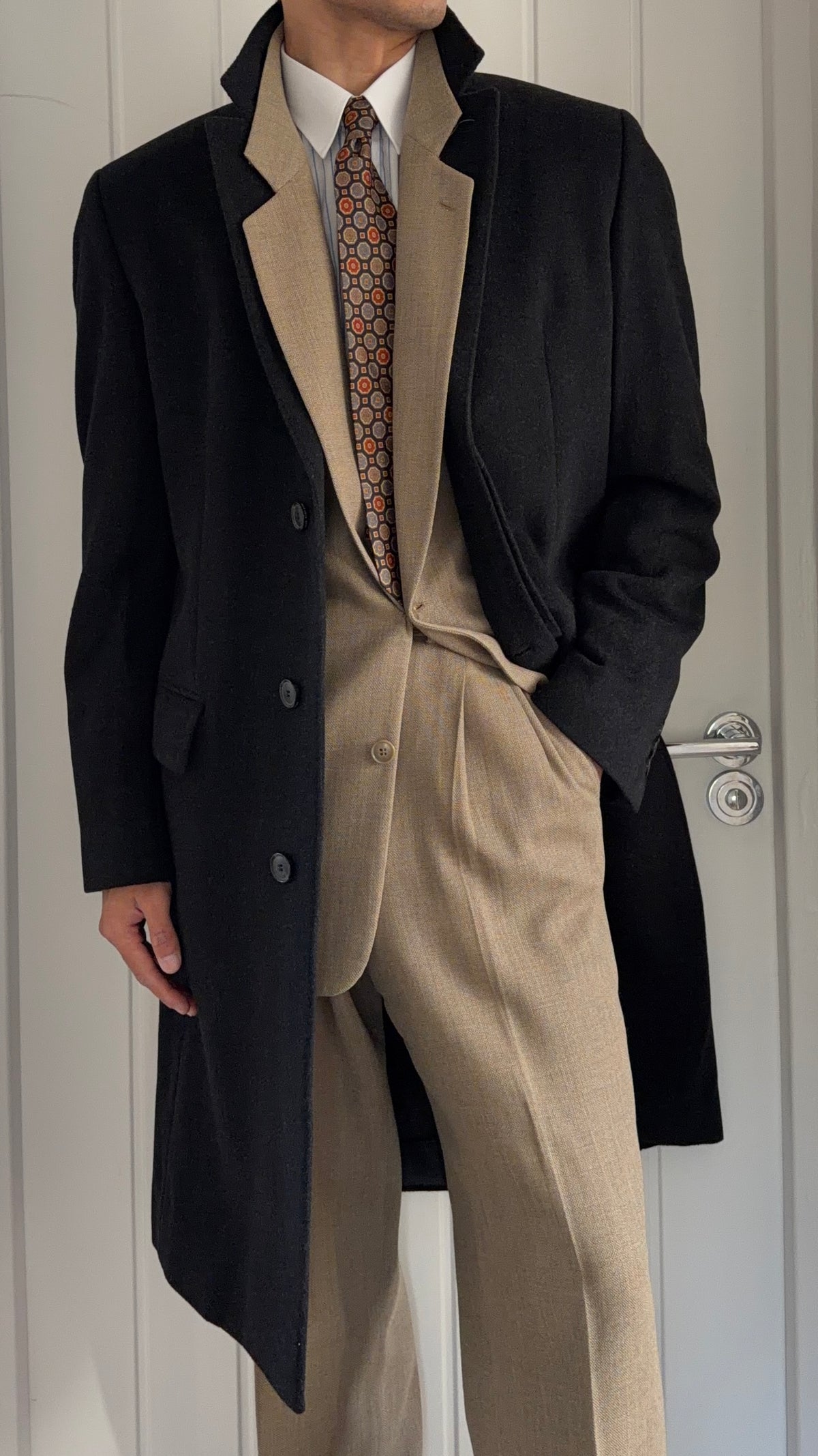Hugo Boss 1990s Wool Cashmere Charcoal Grey Coat - Size M