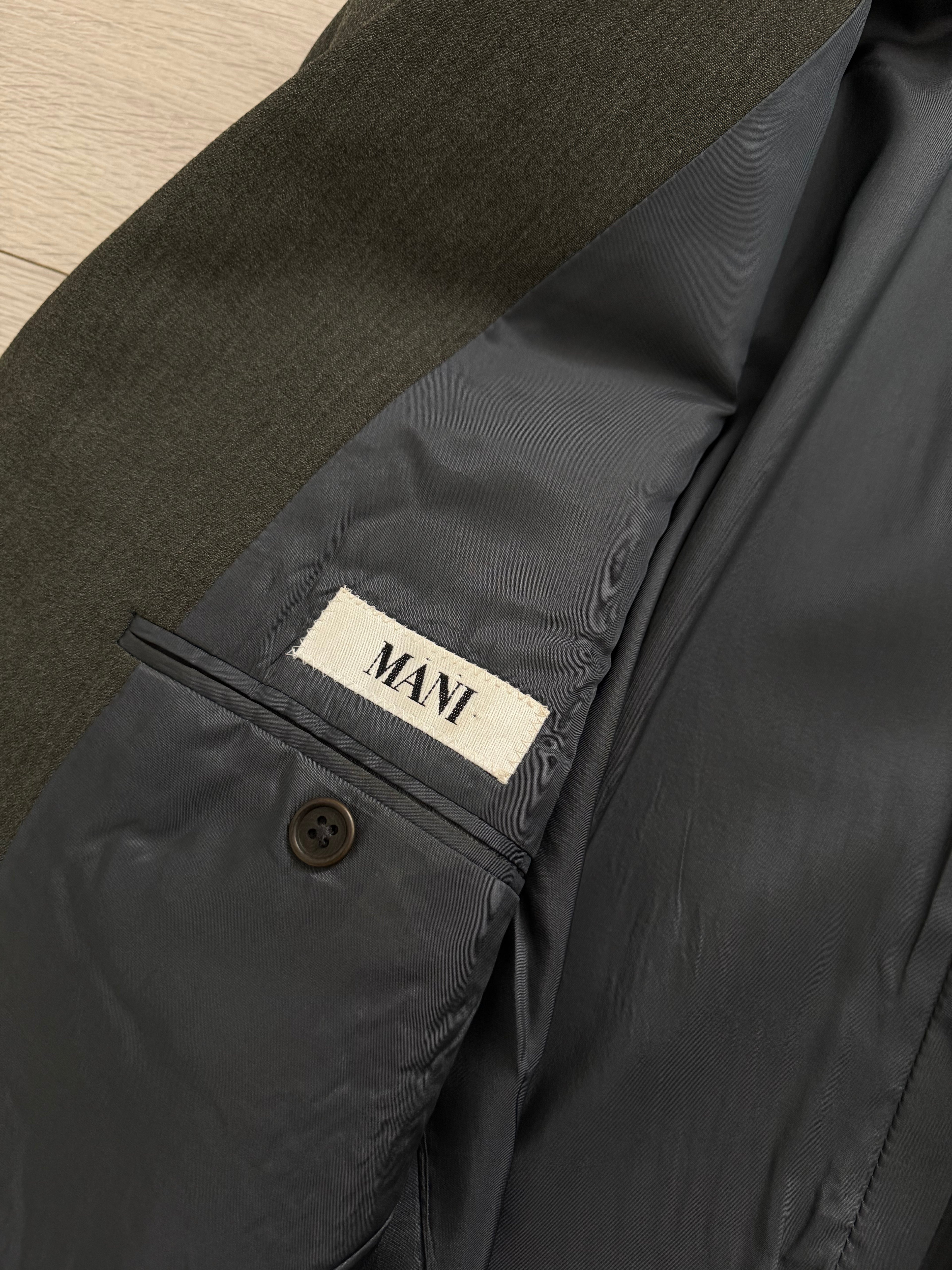 Mani Giorgio Armani 1980s 4B Pleated Rayon Wool Textured Draped Suit Taupe Green - Size XXL Jacket / 38" Waist