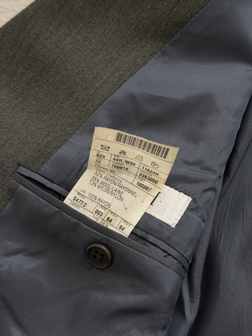 Mani Giorgio Armani 1980s 4B Pleated Rayon Wool Textured Draped Suit Taupe Green - Size XXL Jacket / 38" Waist
