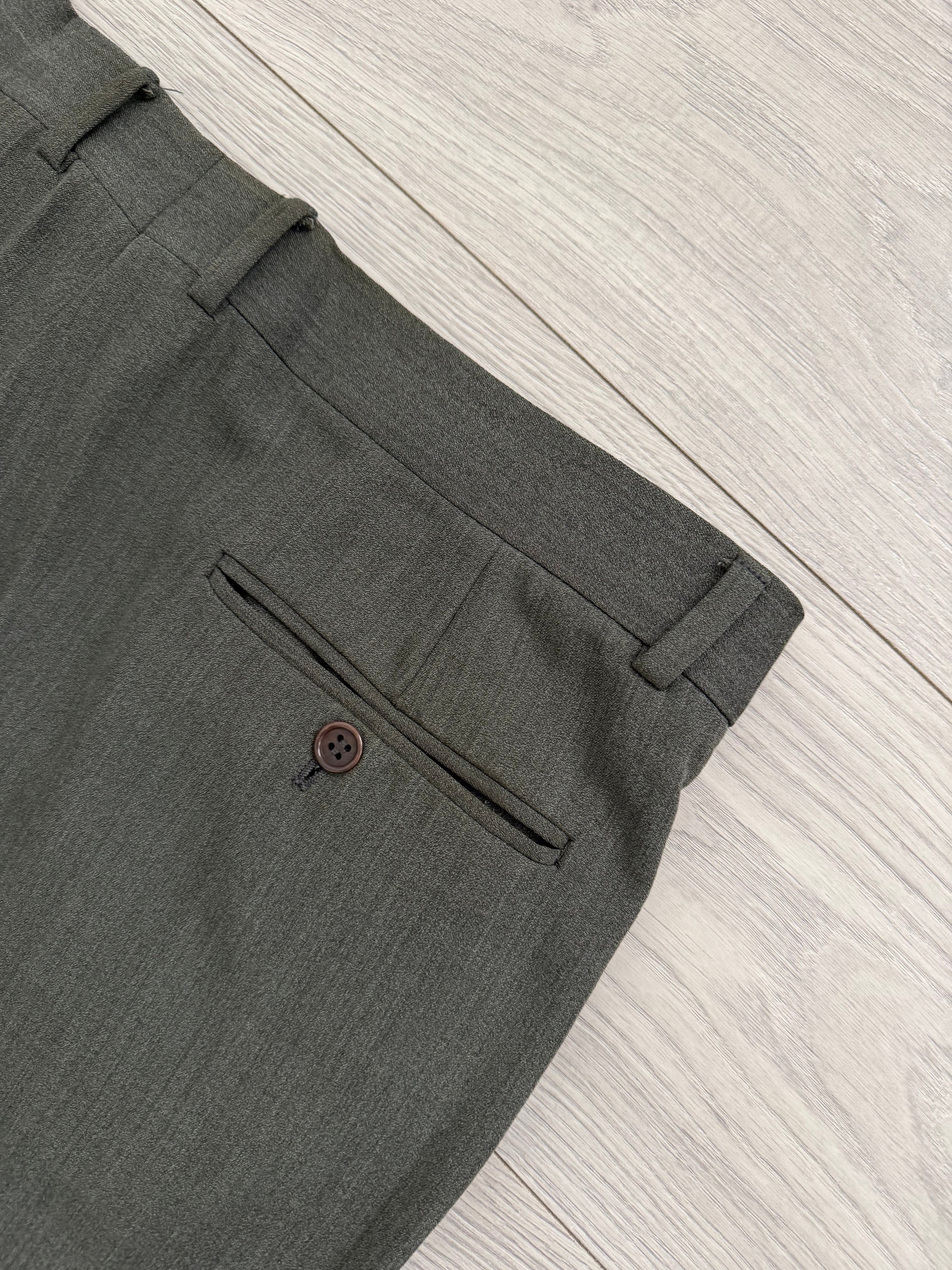 Mani Giorgio Armani 1980s 4B Pleated Rayon Wool Textured Draped Suit Taupe Green - Size XXL Jacket / 38" Waist