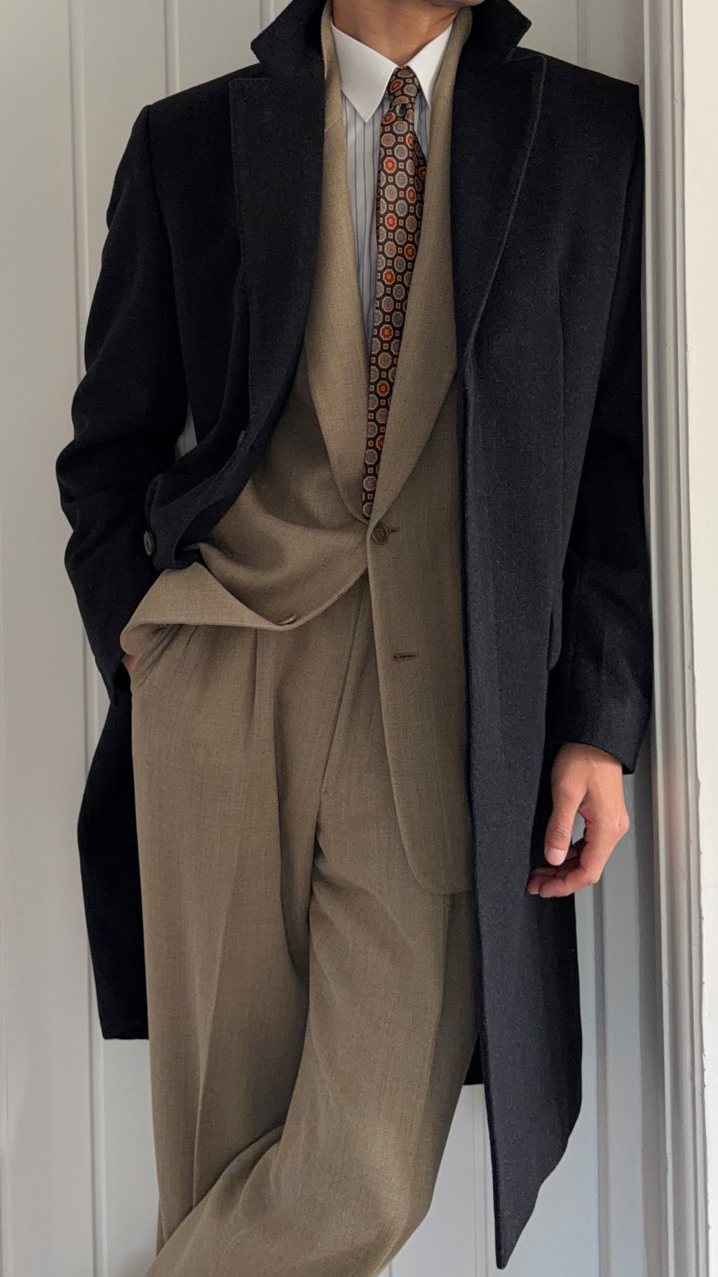 Hugo Boss 1990s Wool Cashmere Charcoal Grey Coat - Size M
