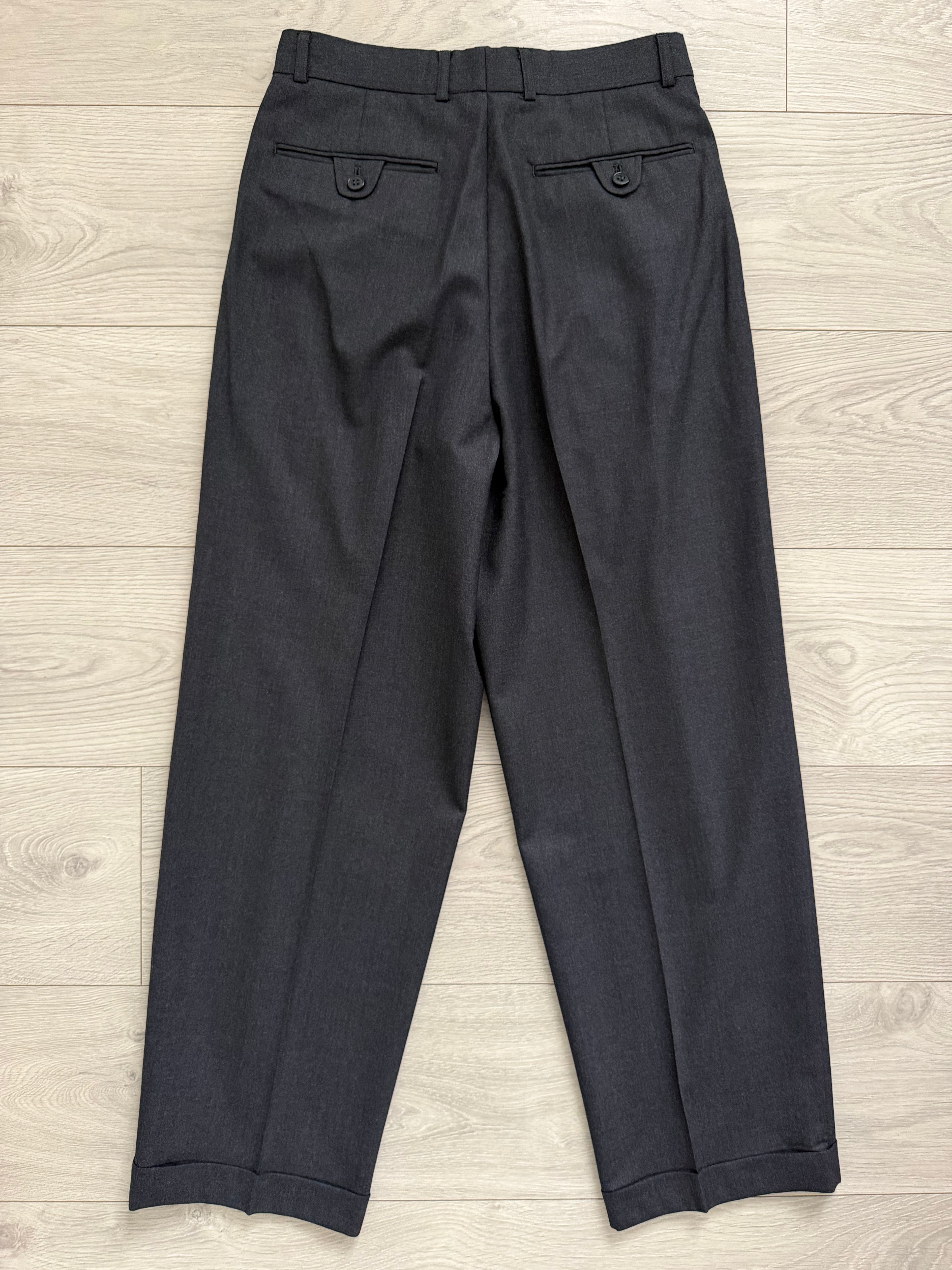 Emporio Armani 1980s Peaked Lapel Double Breasted Pleated Wool Suit Charcoal Navy - Size S Jacket / 29" Waist