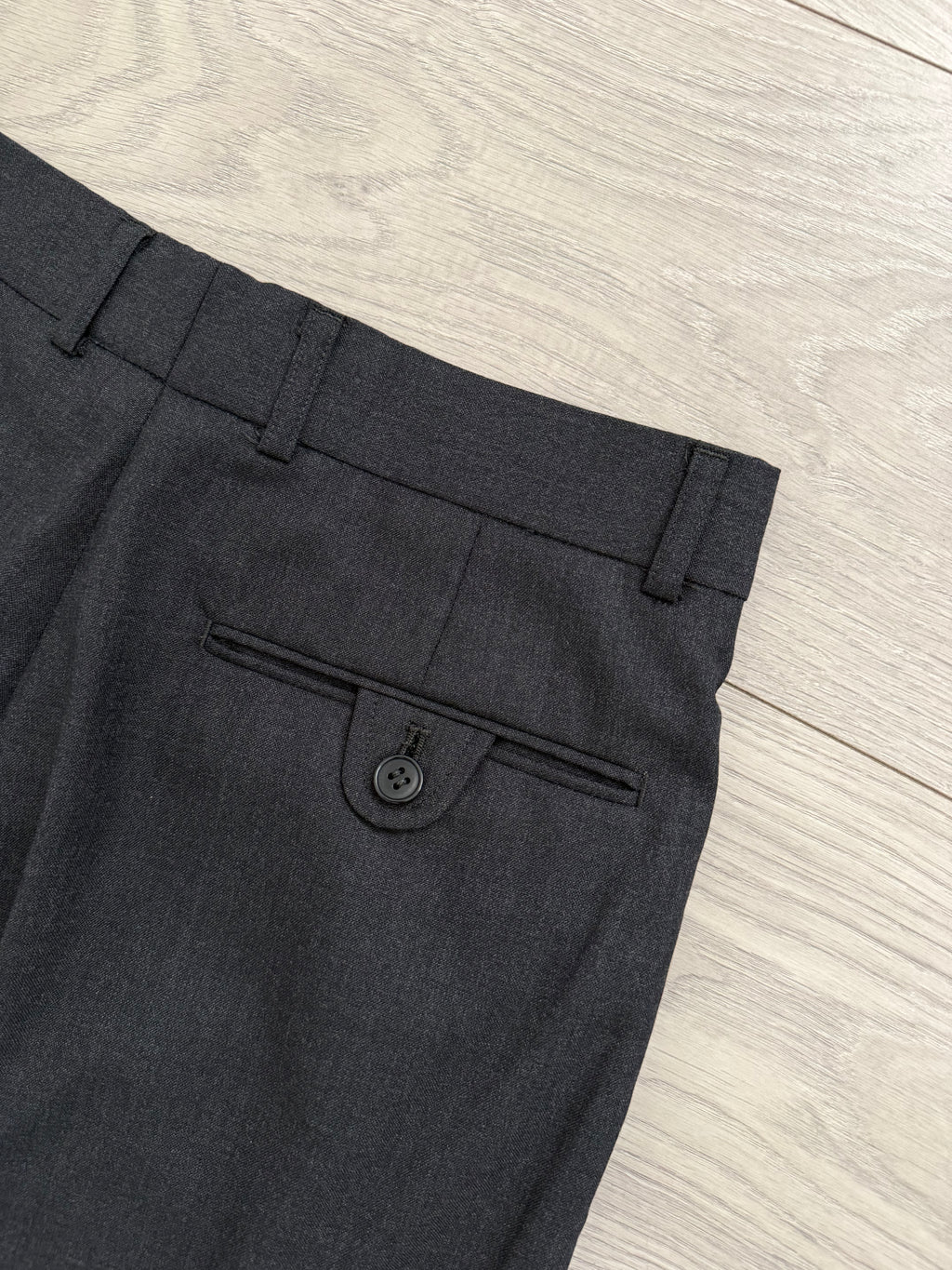 Emporio Armani 1980s Peaked Lapel Double Breasted Pleated Wool Suit Charcoal Navy - Size S Jacket / 29" Waist