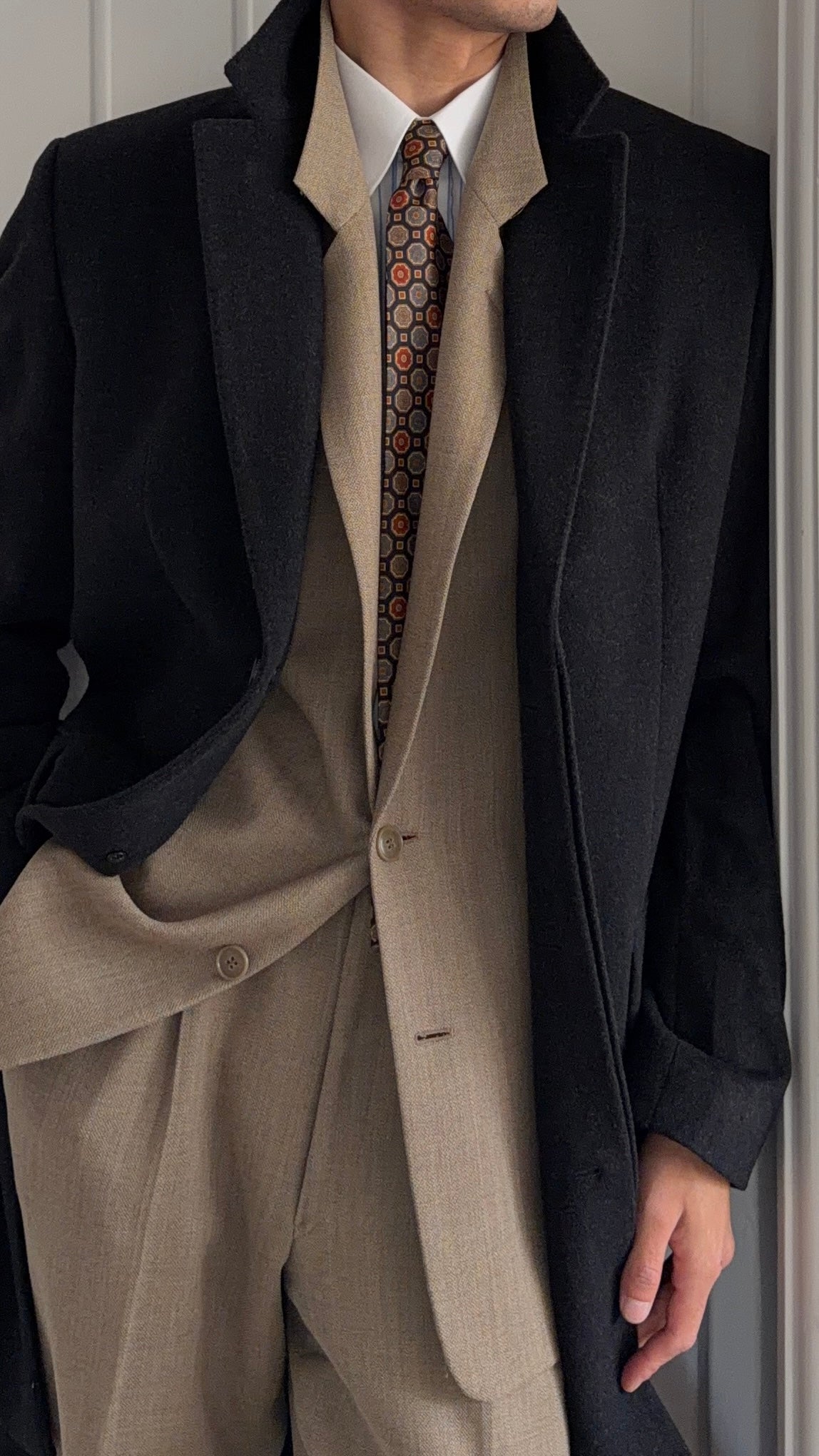 Hugo Boss 1990s Wool Cashmere Charcoal Grey Coat - Size M