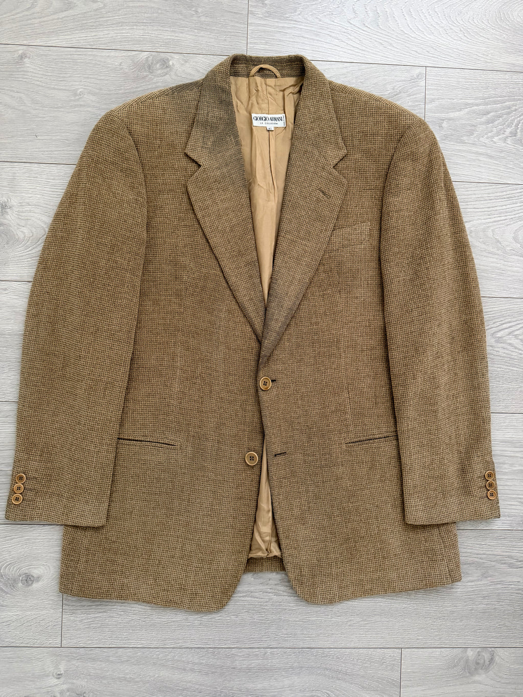 Giorgio Armani 1980s 2B Taupe Beige Textured Wool Nylon Sport Jacket Blazer  - Size XL