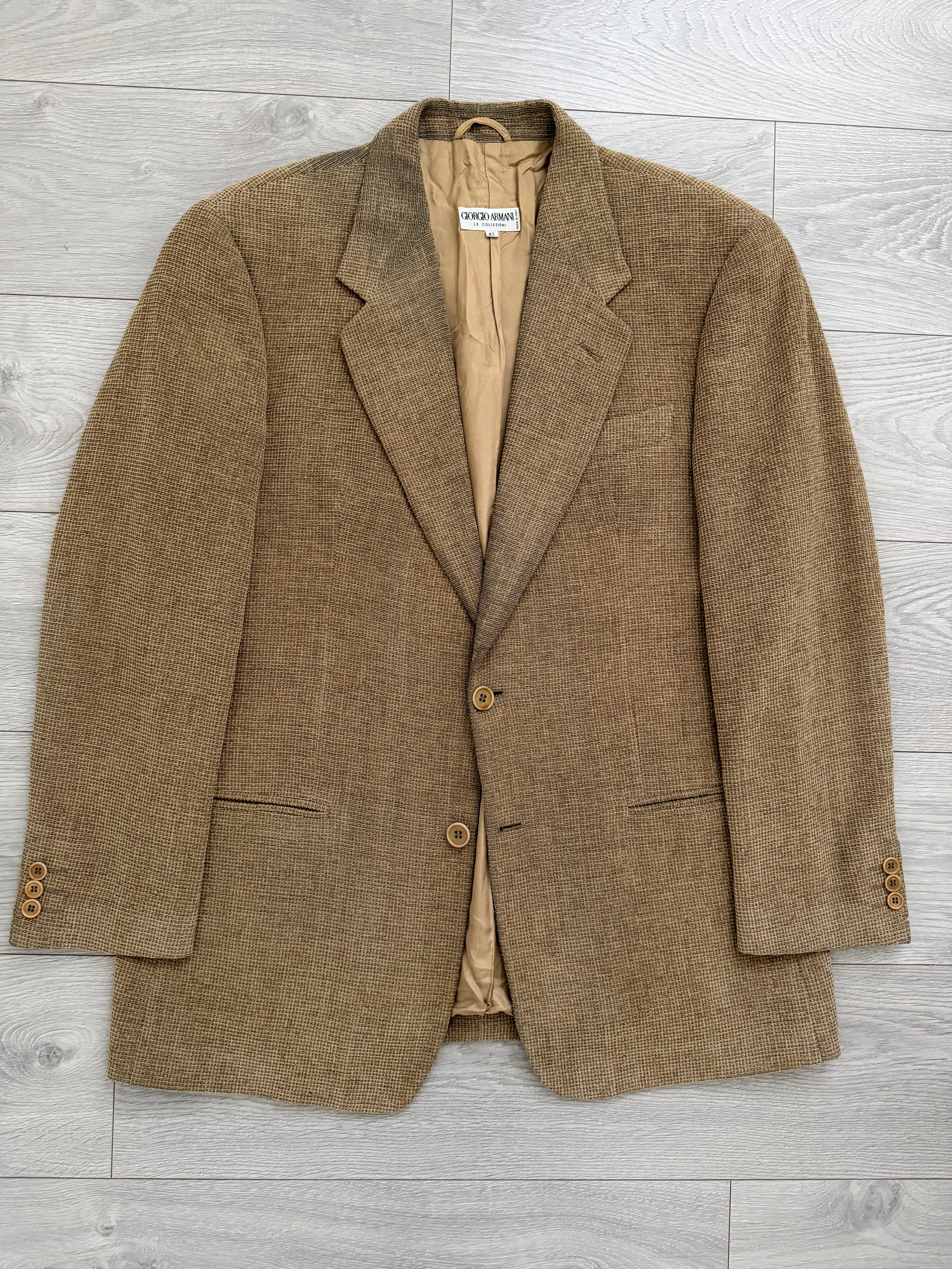 Giorgio Armani 1980s 2B Taupe Beige Textured Wool Nylon Sport Jacket Blazer  - Size XL