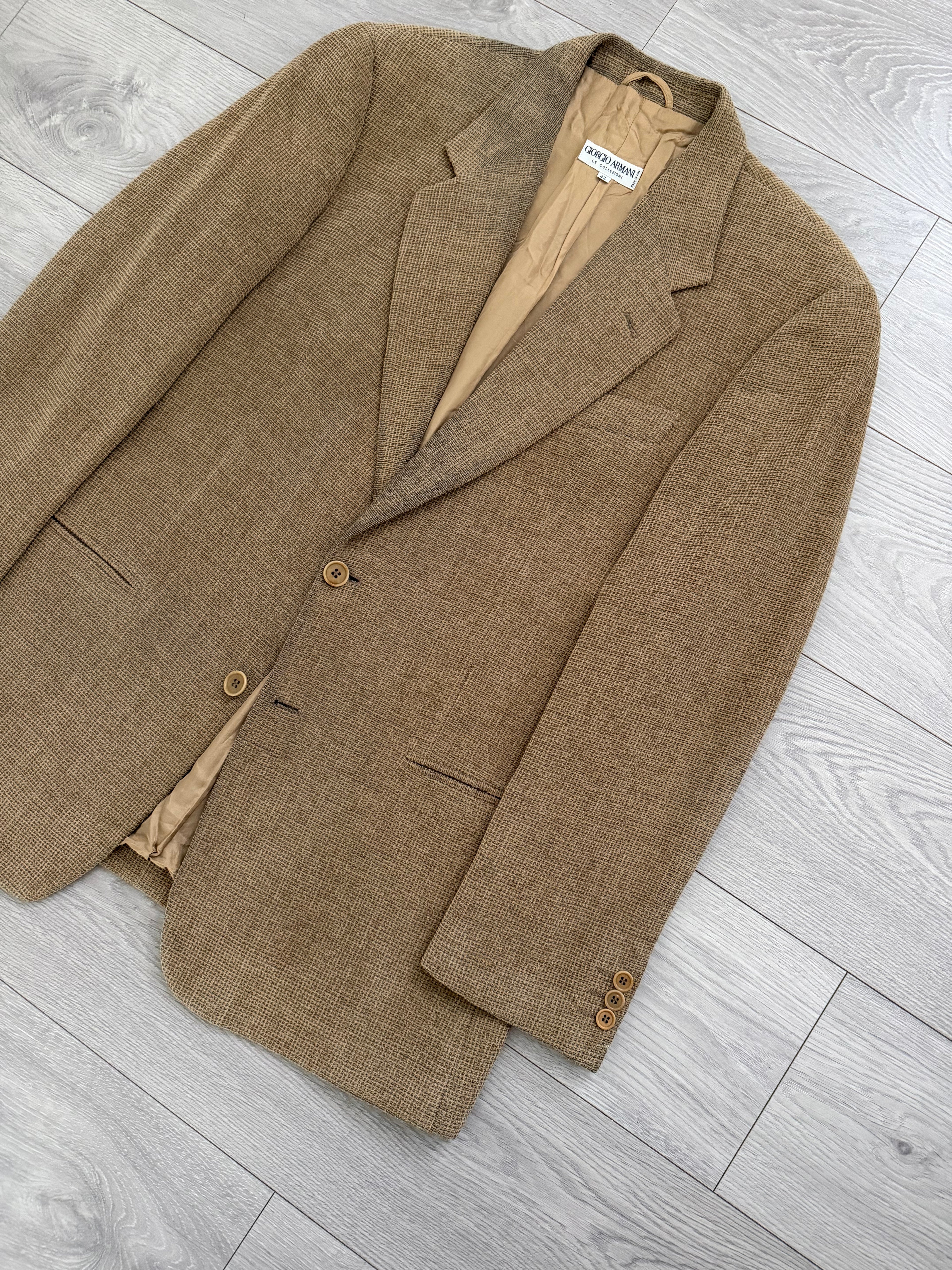 Giorgio Armani 1980s 2B Taupe Beige Textured Wool Nylon Sport Jacket Blazer  - Size XL