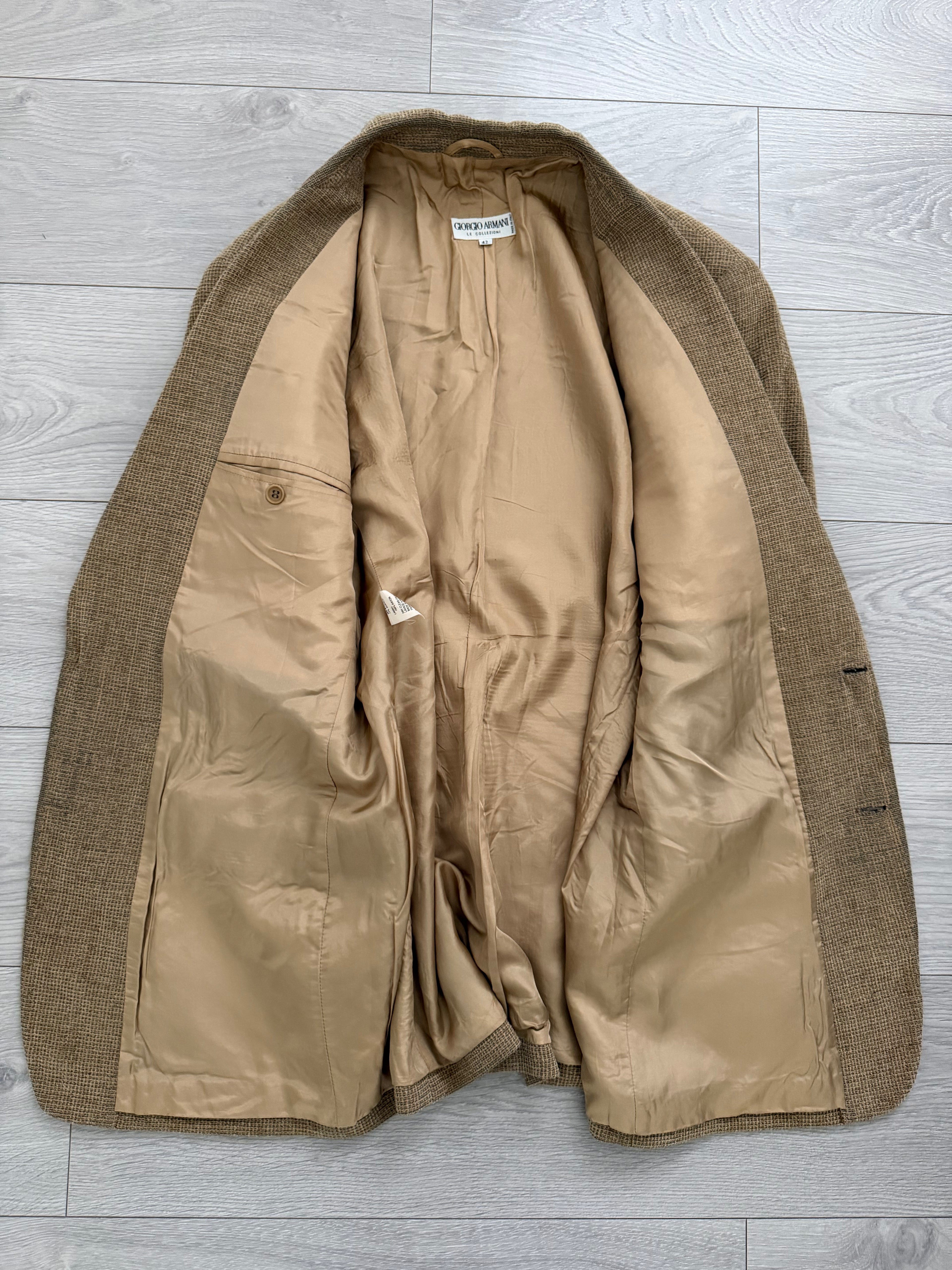Giorgio Armani 1980s 2B Taupe Beige Textured Wool Nylon Sport Jacket Blazer  - Size XL