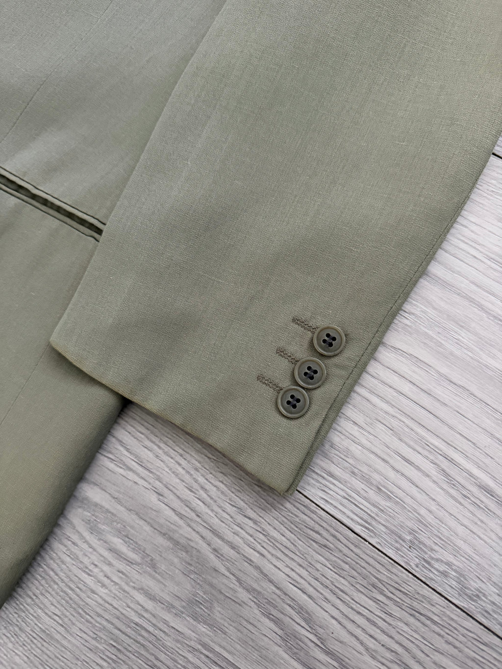 Giorgio Armani 1980s Peaked Lapel Double Breasted Wool Linen Sport Jacket Blazer Taupe Sage - Size S