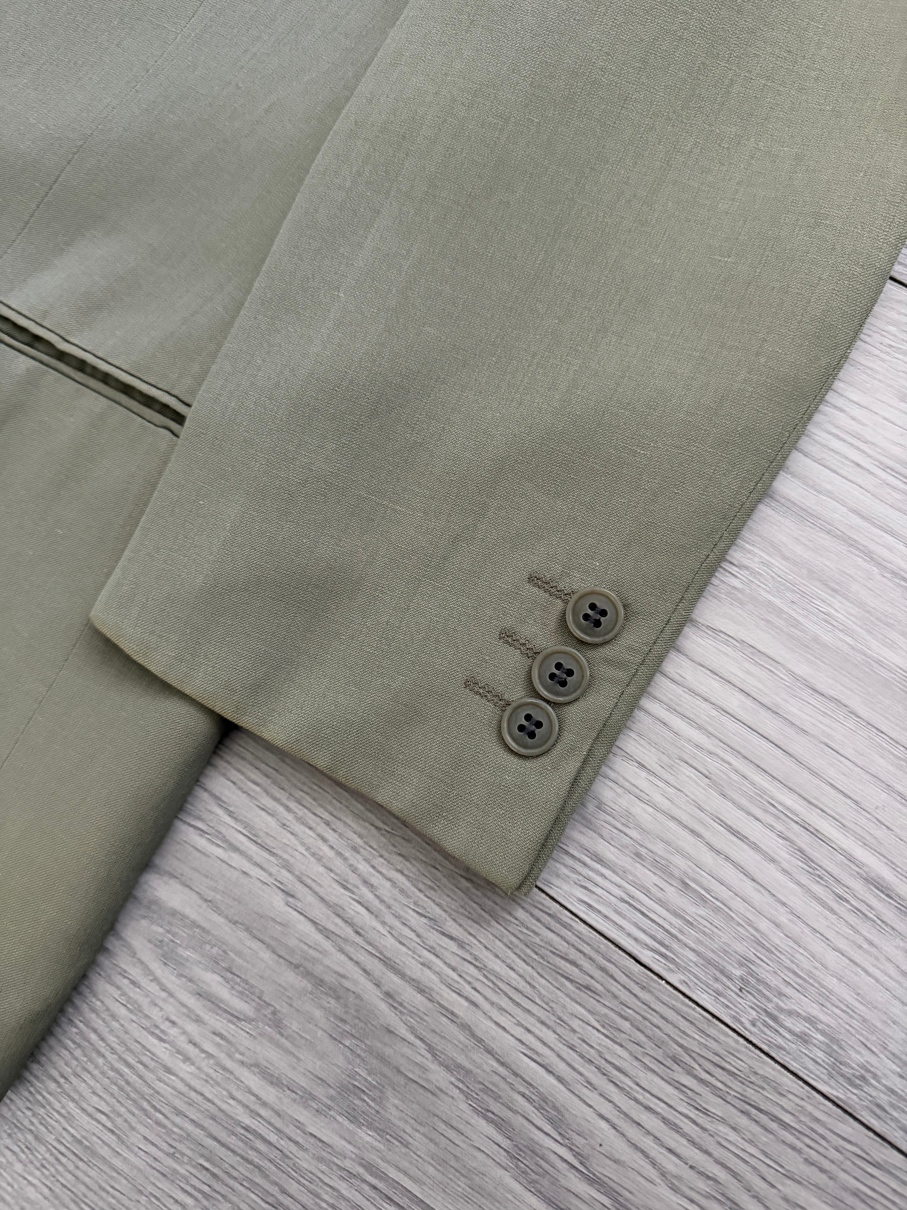 Giorgio Armani 1980s Peaked Lapel Double Breasted Wool Linen Sport Jacket Blazer Taupe Sage - Size S