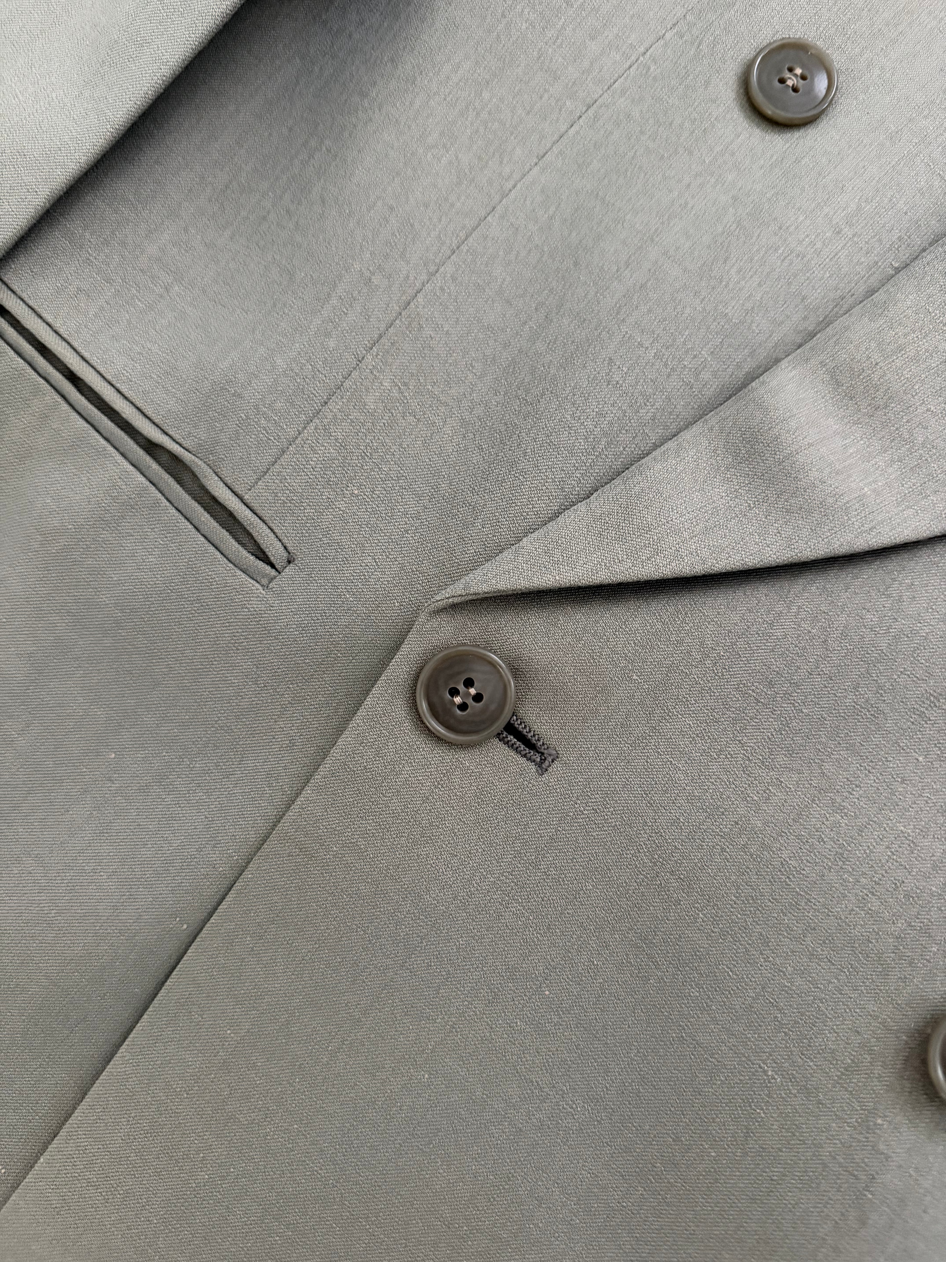 Giorgio Armani 1980s Peaked Lapel Double Breasted Wool Linen Sport Jacket Blazer Taupe Sage - Size S