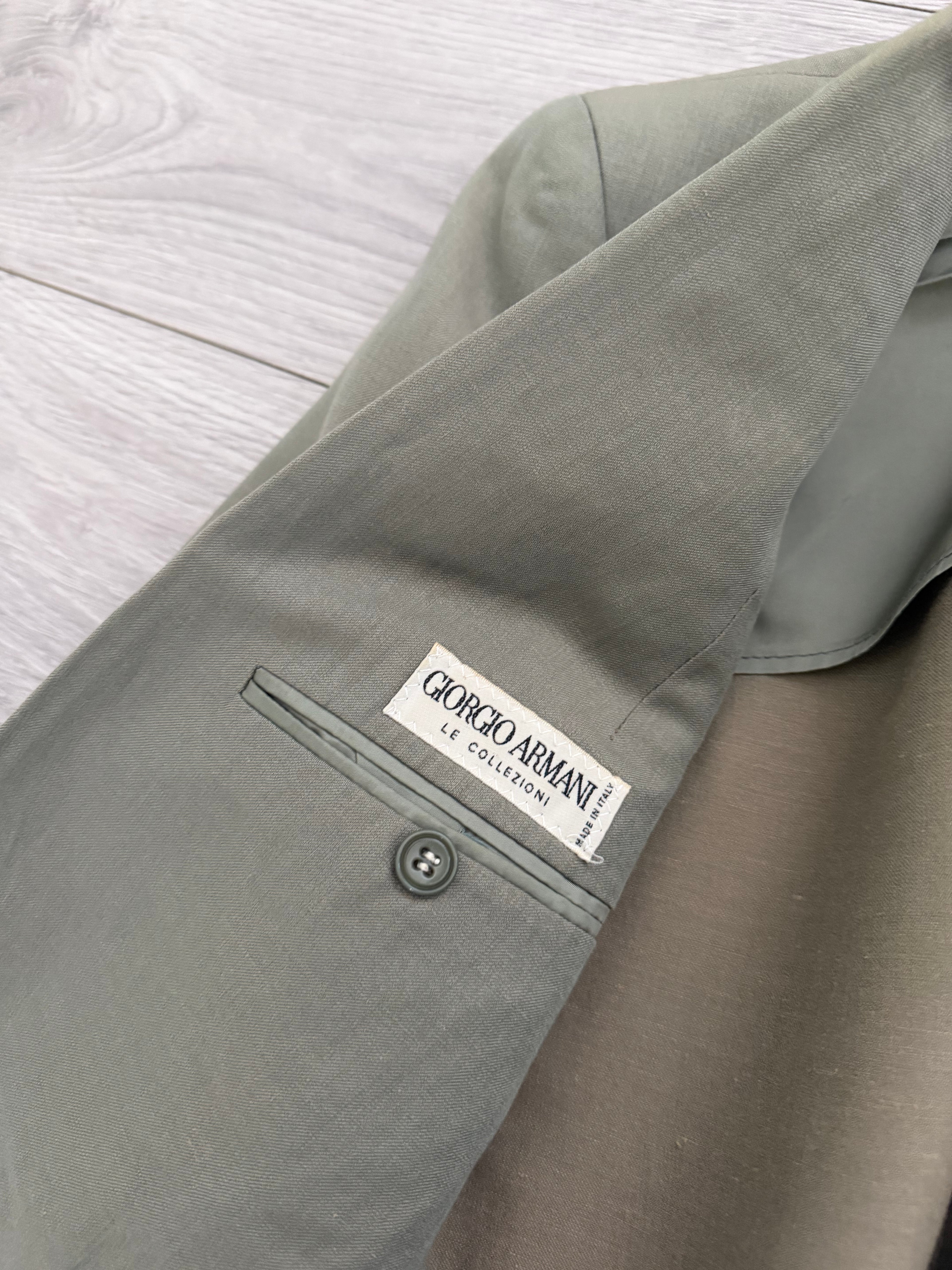 Giorgio Armani 1980s Peaked Lapel Double Breasted Wool Linen Sport Jacket Blazer Taupe Sage - Size S