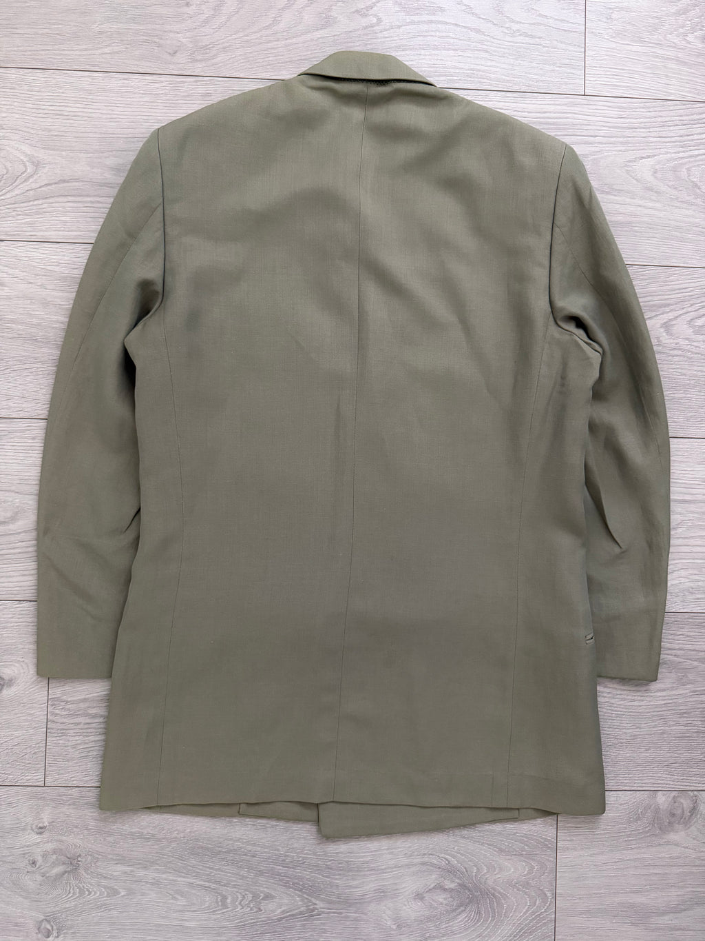 Giorgio Armani 1980s Peaked Lapel Double Breasted Wool Linen Sport Jacket Blazer Taupe Sage - Size S