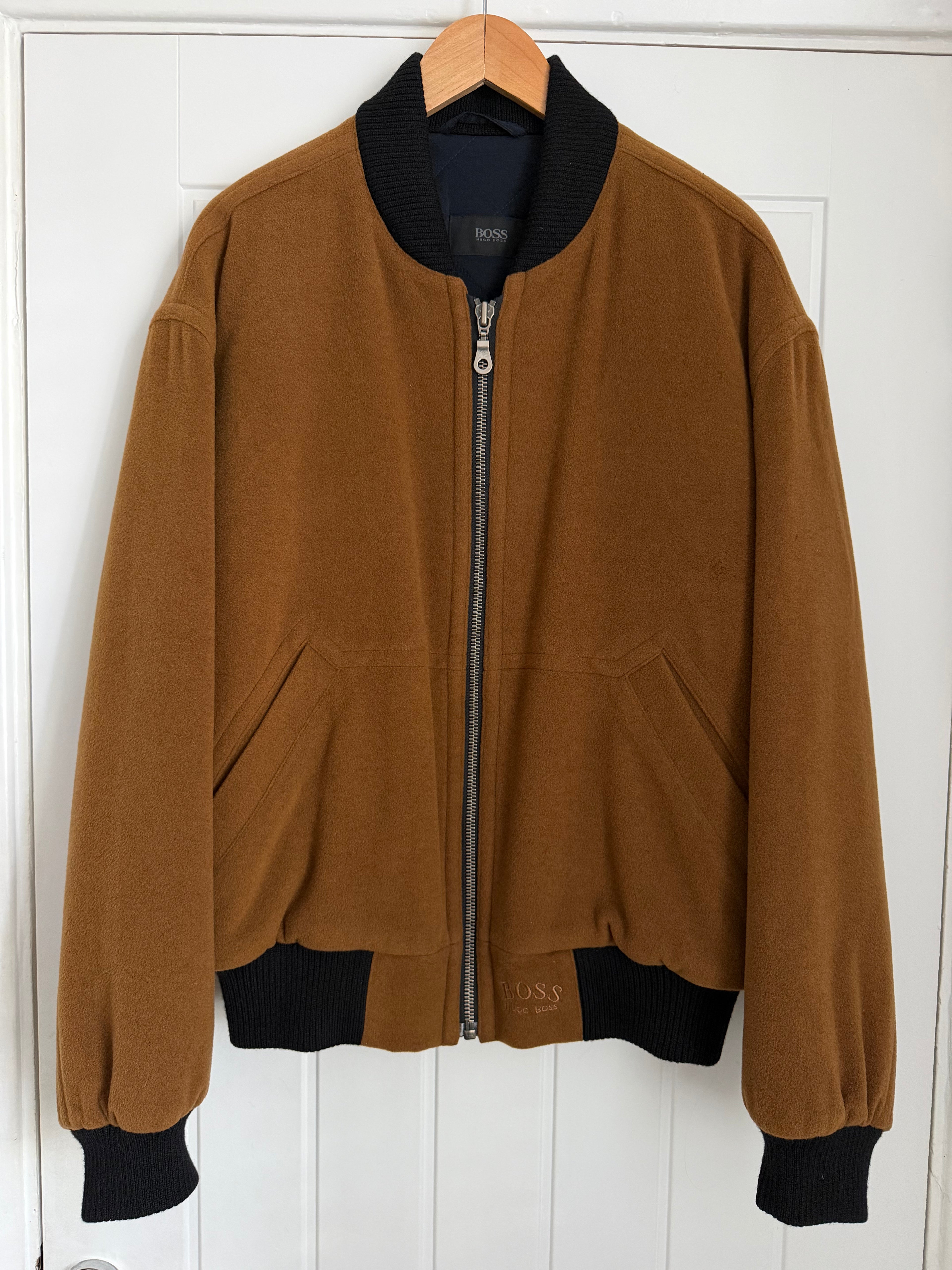 Hugo Boss 1980s Wool Cashmere Camel Brown Bomber Jacket - Size L