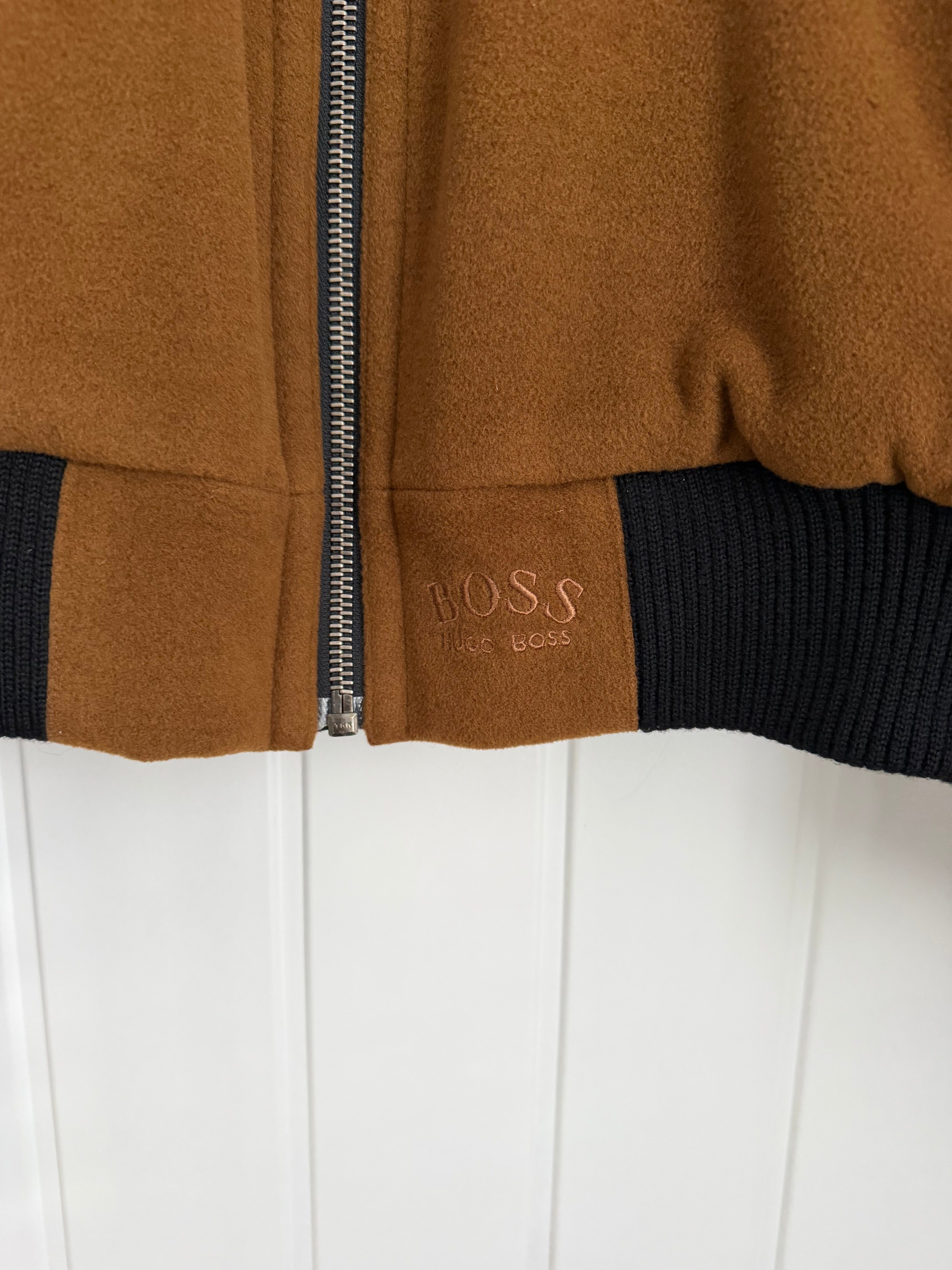 Hugo Boss 1980s Wool Cashmere Camel Brown Bomber Jacket - Size L