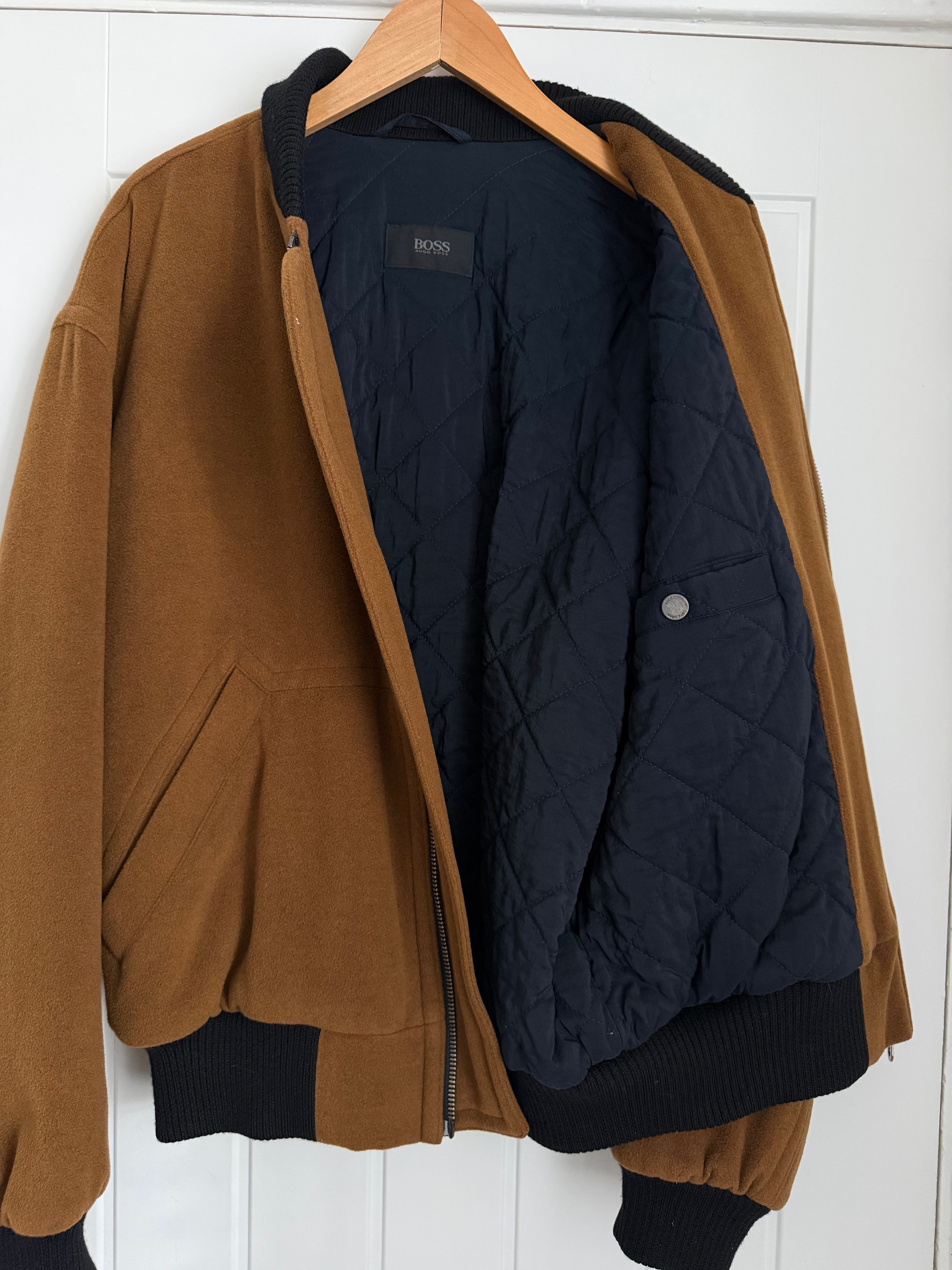 Hugo Boss 1980s Wool Cashmere Camel Brown Bomber Jacket - Size L