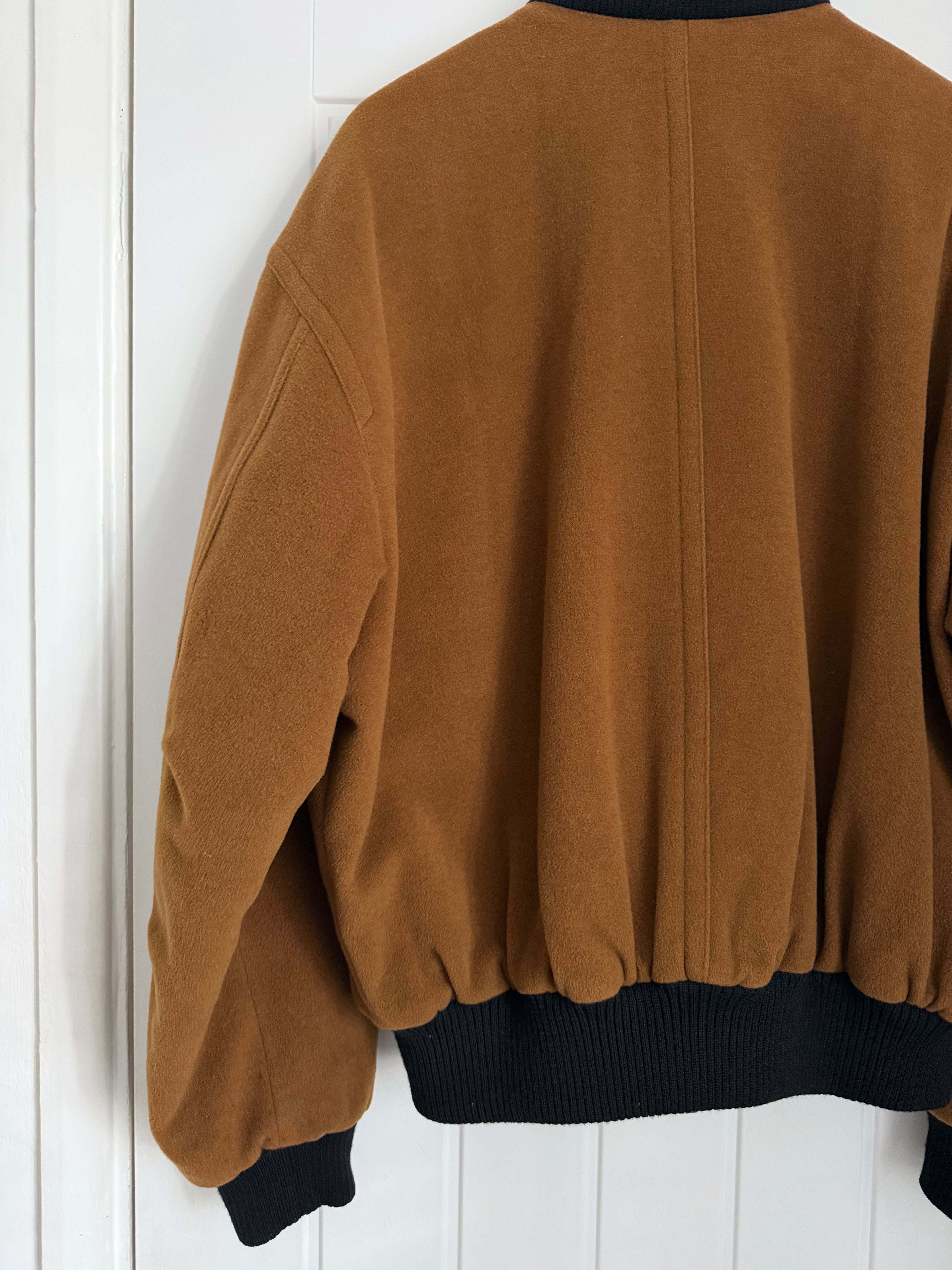Hugo Boss 1980s Wool Cashmere Camel Brown Bomber Jacket - Size L