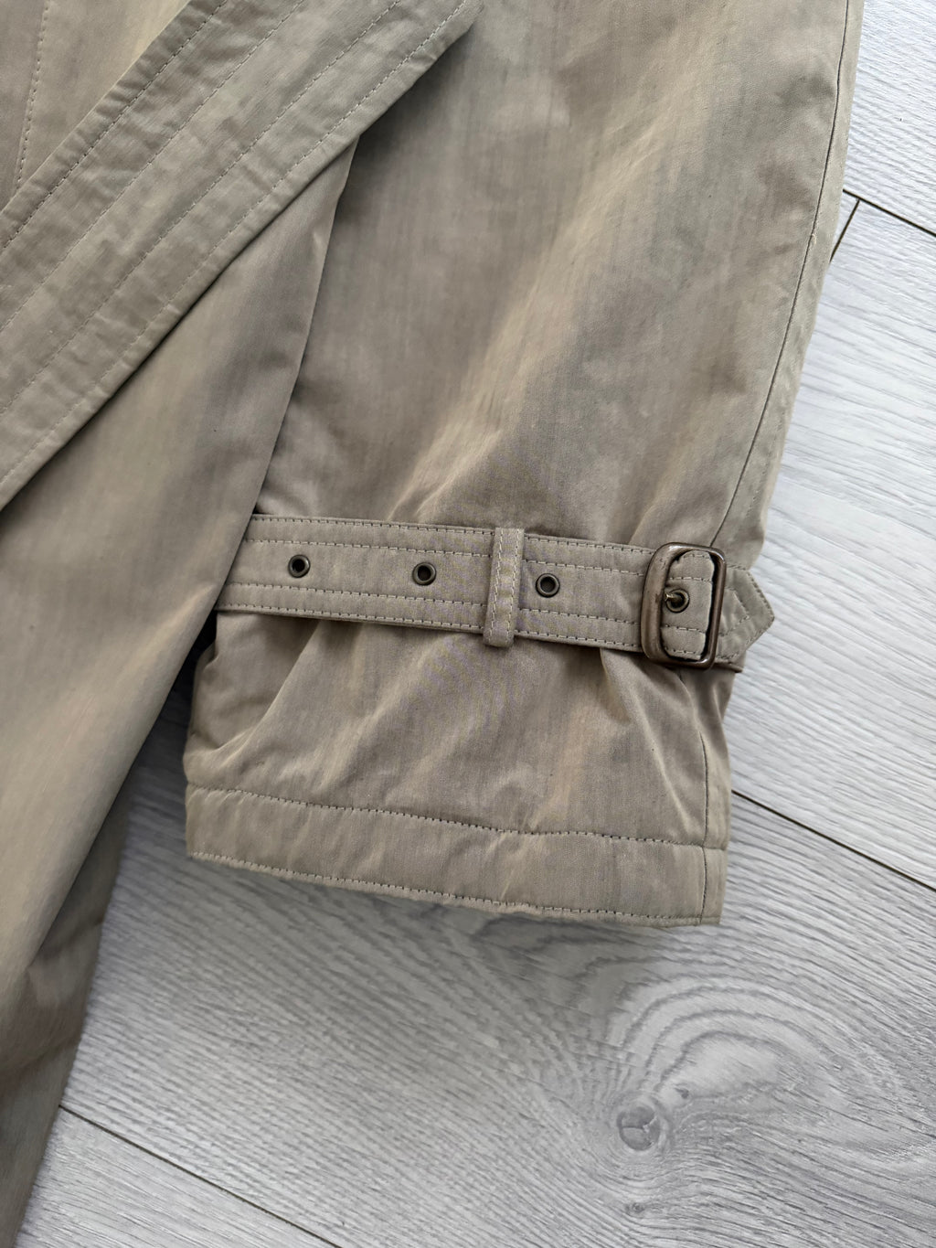 Hugo Boss 1980s Padded Belted Long Power Trench Coat Heathered Mushroom Taupe - Size XL