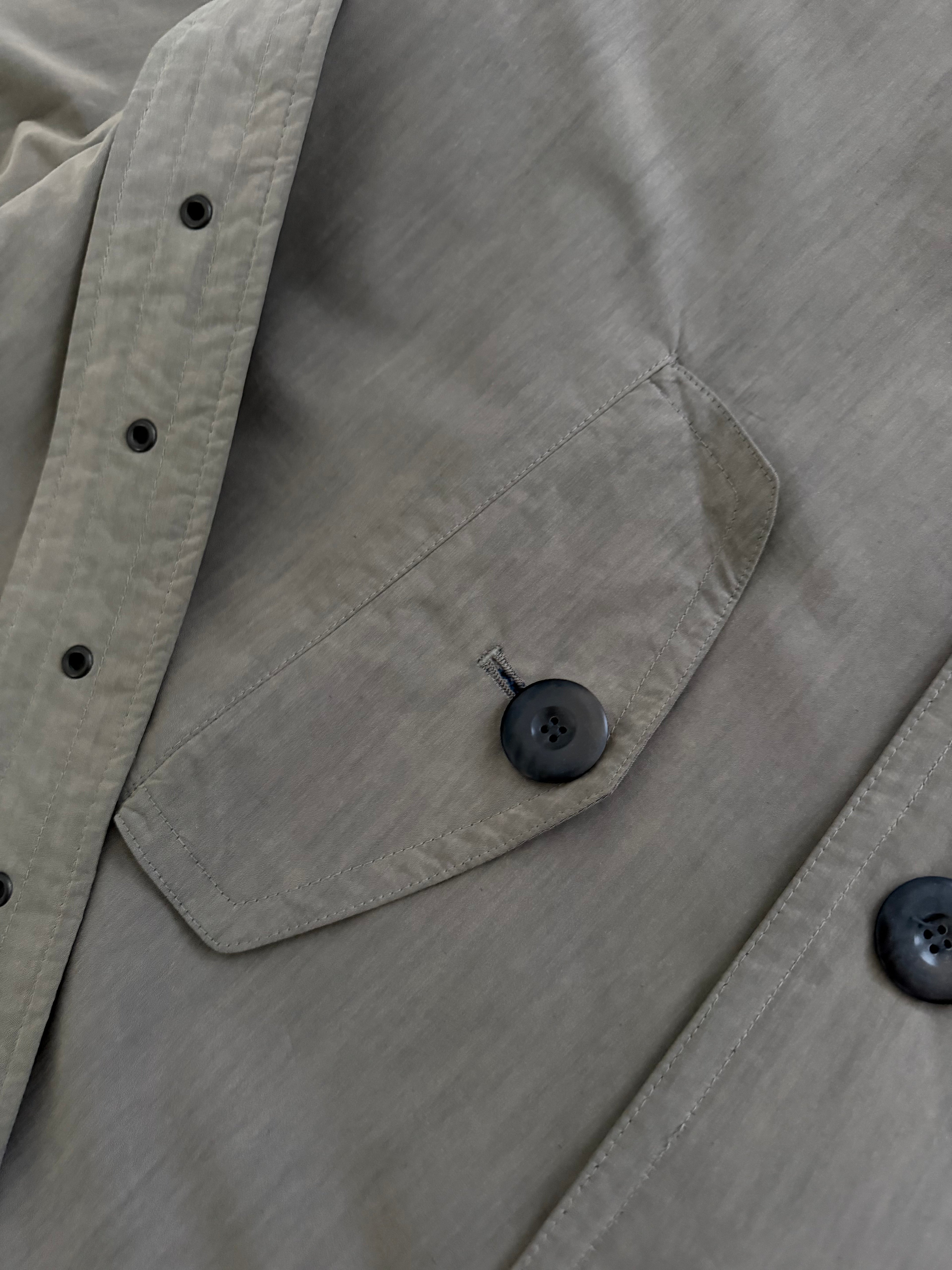 Hugo Boss 1980s Padded Belted Long Power Trench Coat Heathered Mushroom Taupe - Size XL