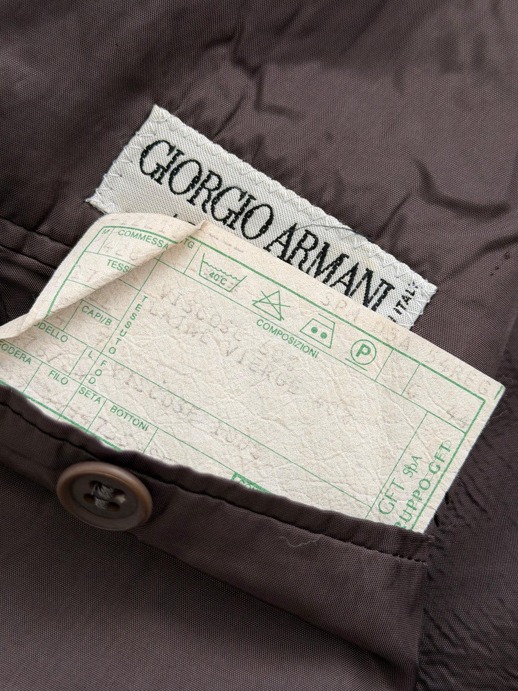 Giorgio Armani 1980s Peaked Lapel Double Breasted Pleated Viscose Wool Suit Espresso Charcoal - Size XL Jacket / 32"