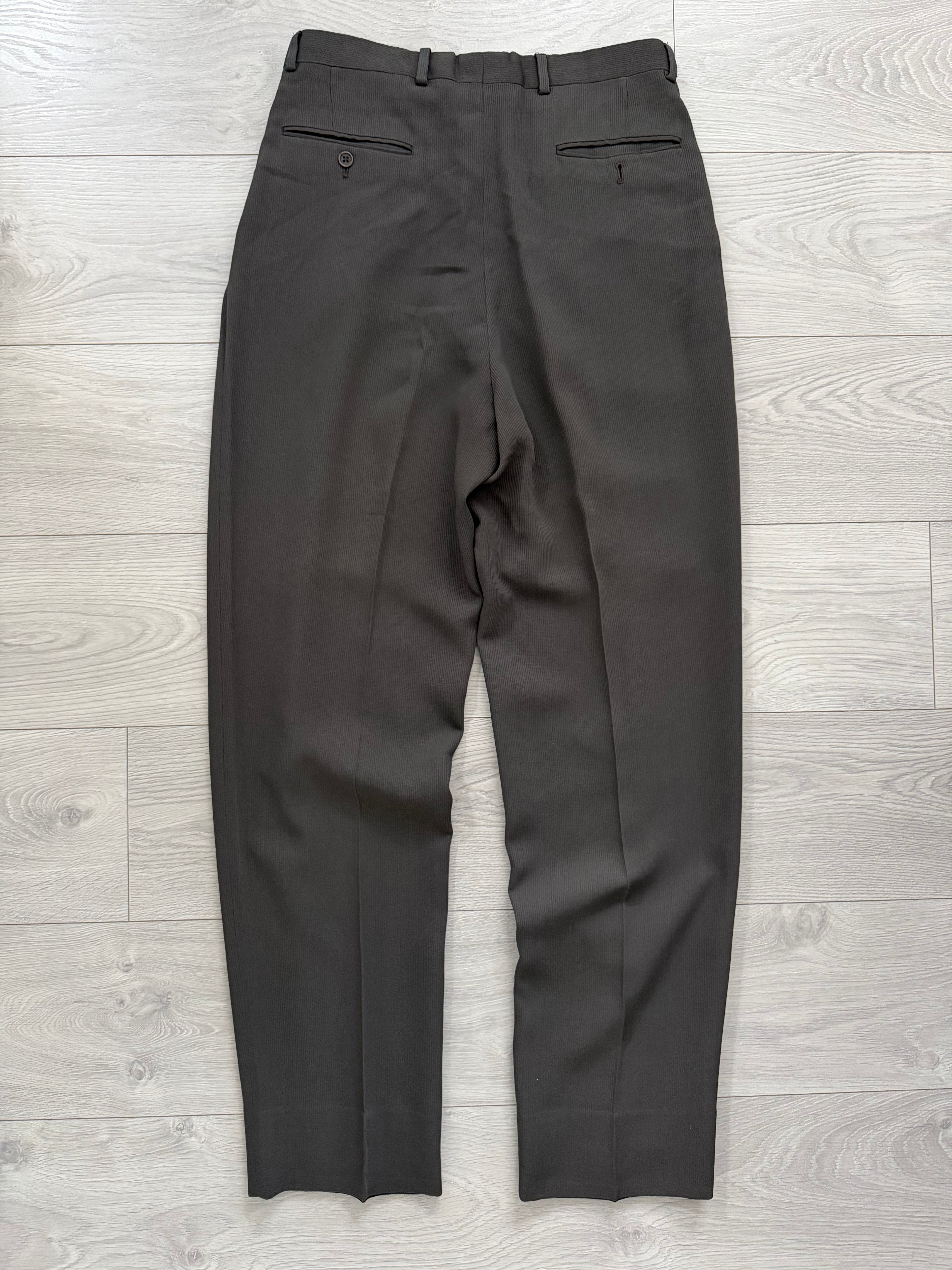 Giorgio Armani 1980s Peaked Lapel Double Breasted Pleated Viscose Wool Suit Espresso Charcoal - Size XL Jacket / 32"