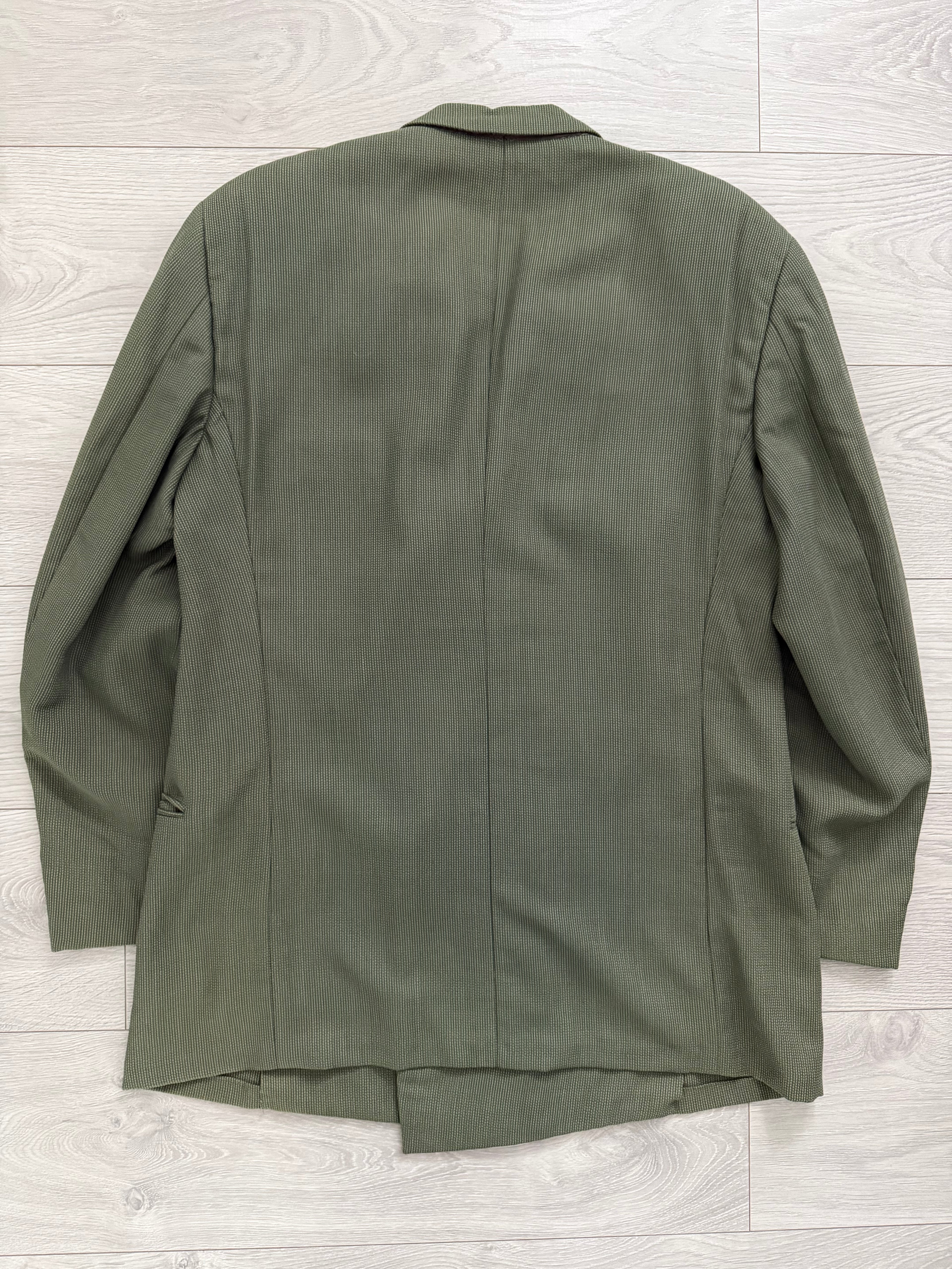 Giorgio Armani 1980s Peaked Lapel Double Breasted Pleated Textured Wool Suit - Size XL Jacket / 32"