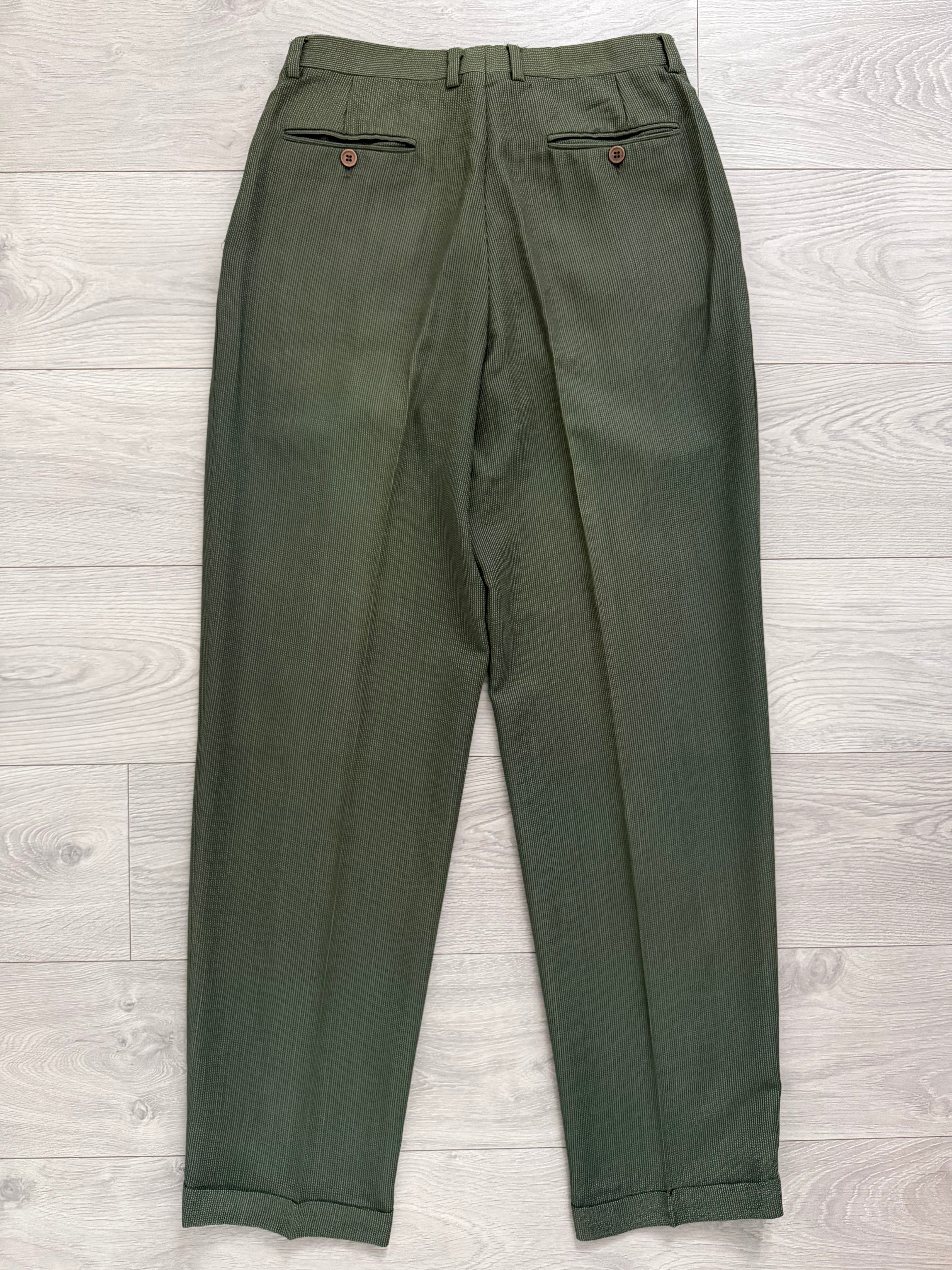 Giorgio Armani 1980s Peaked Lapel Double Breasted Pleated Textured Wool Suit - Size XL Jacket / 32"
