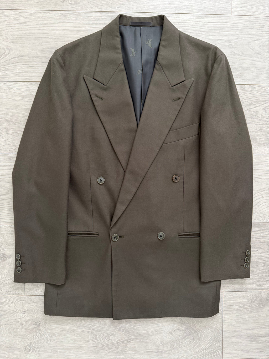 Emporio Armani 1980s Peaked Lapel Double Breasted Wool Suit - Size S Jacket / 31" Waist