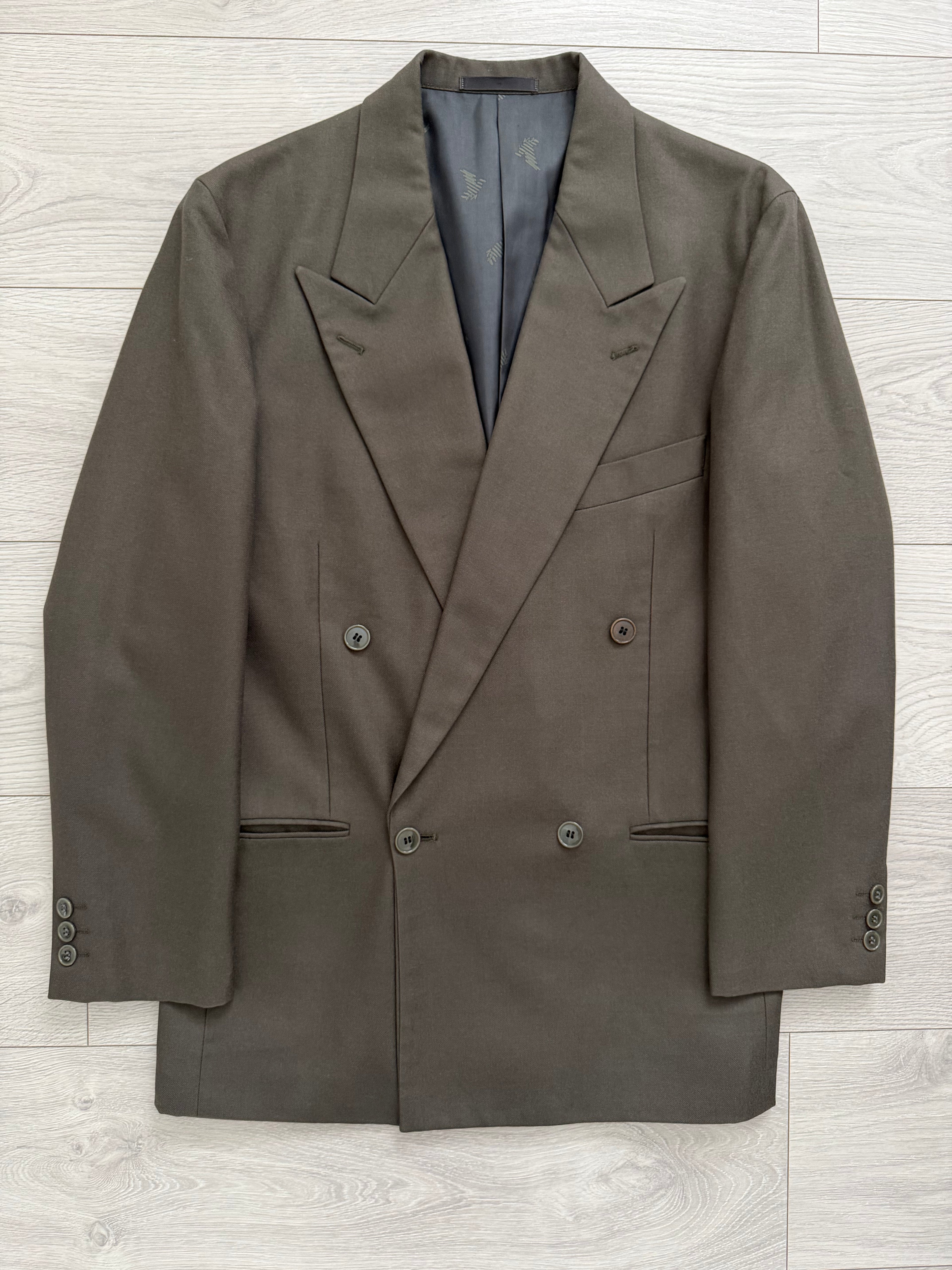 Emporio Armani 1980s Peaked Lapel Double Breasted Wool Suit - Size S Jacket / 31" Waist