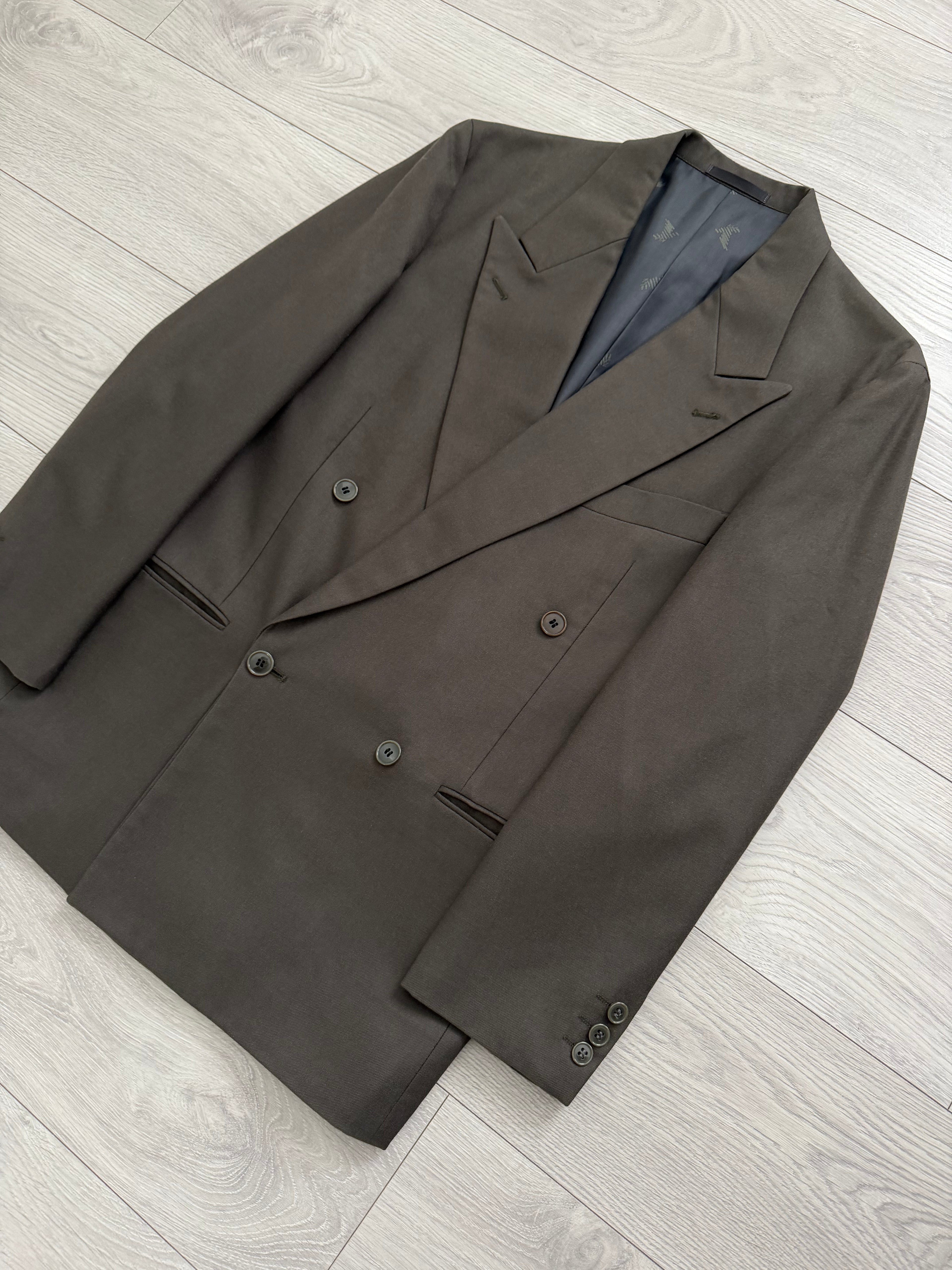 Emporio Armani 1980s Peaked Lapel Double Breasted Wool Suit - Size S Jacket / 31" Waist