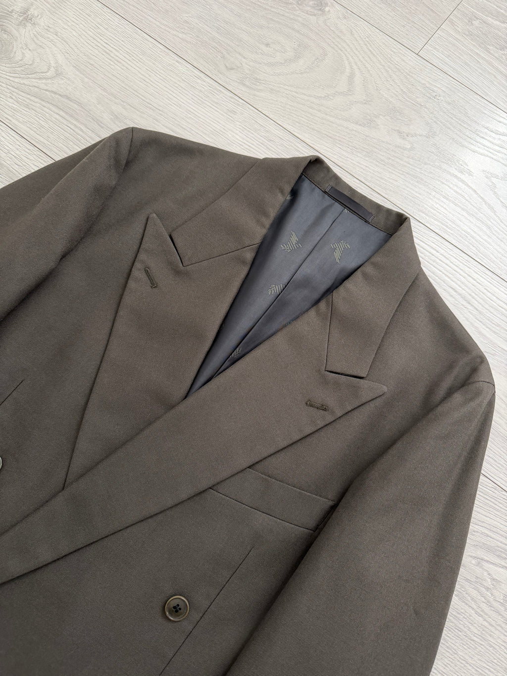 Emporio Armani 1980s Peaked Lapel Double Breasted Wool Suit - Size S Jacket / 31" Waist