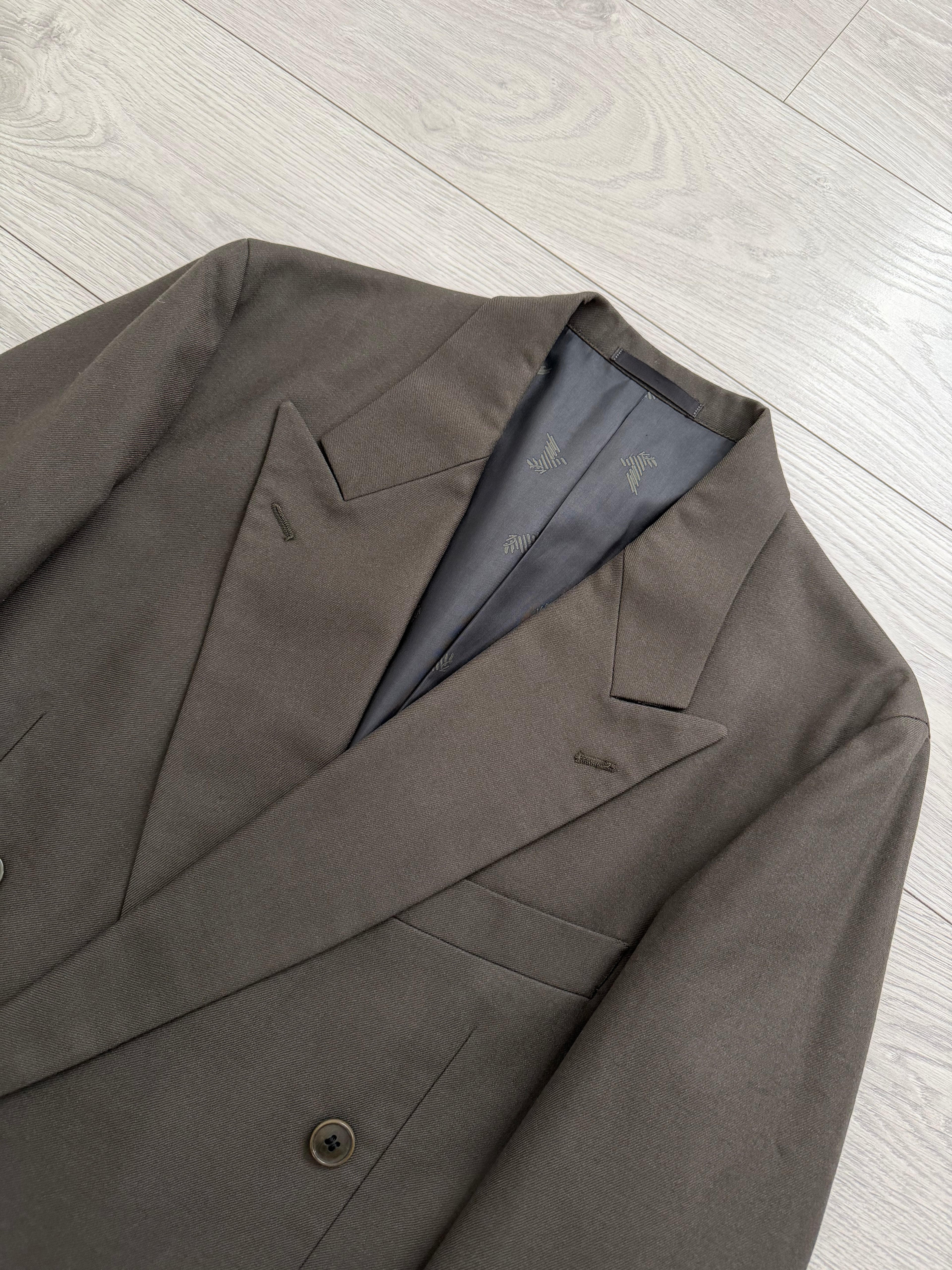 Emporio Armani 1980s Peaked Lapel Double Breasted Wool Suit - Size S Jacket / 31" Waist