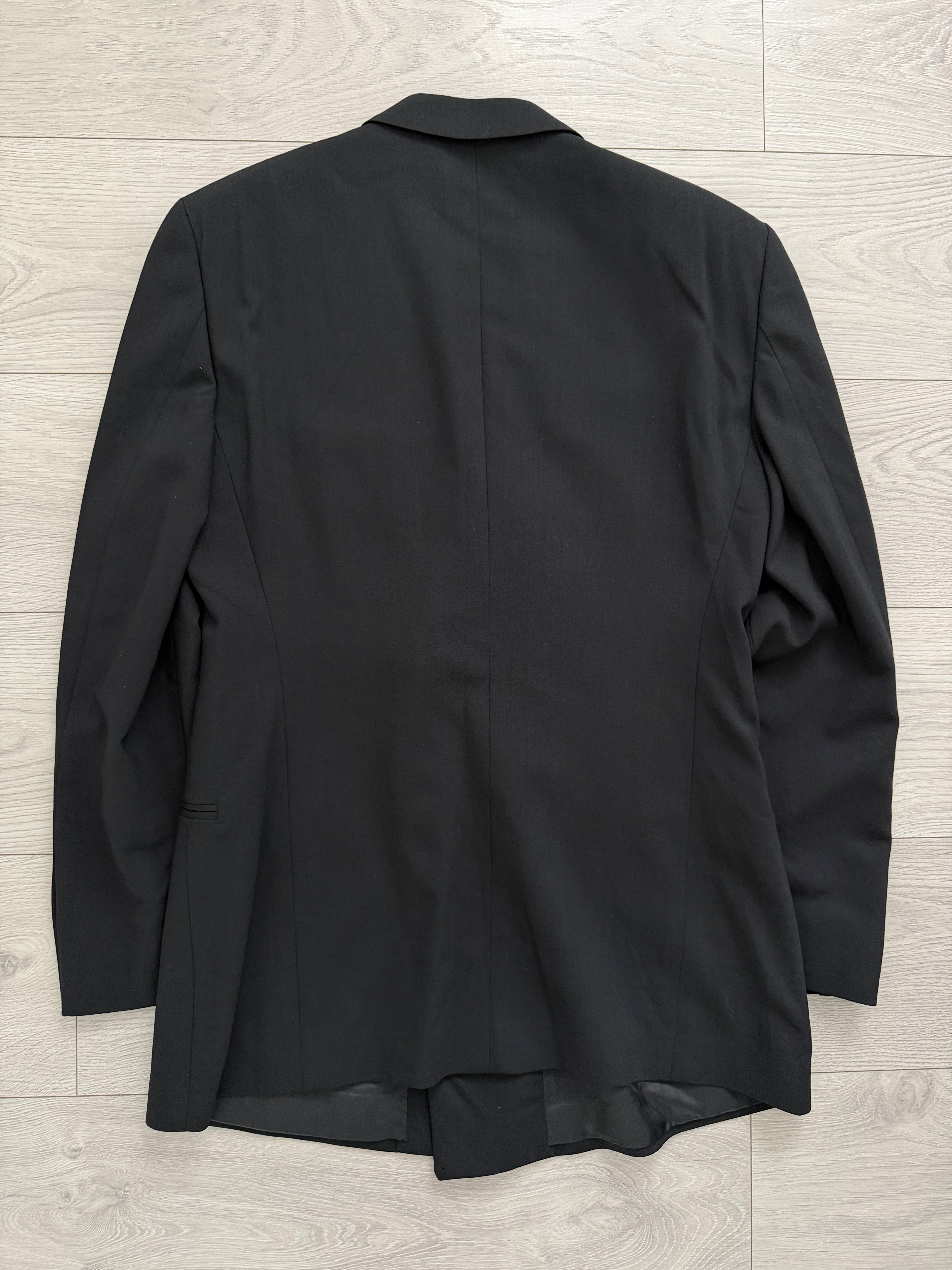 Emporio Armani 1980s Peaked Lapel Double Breasted Draped Wool Suit Black - Size M Jacket / 33"