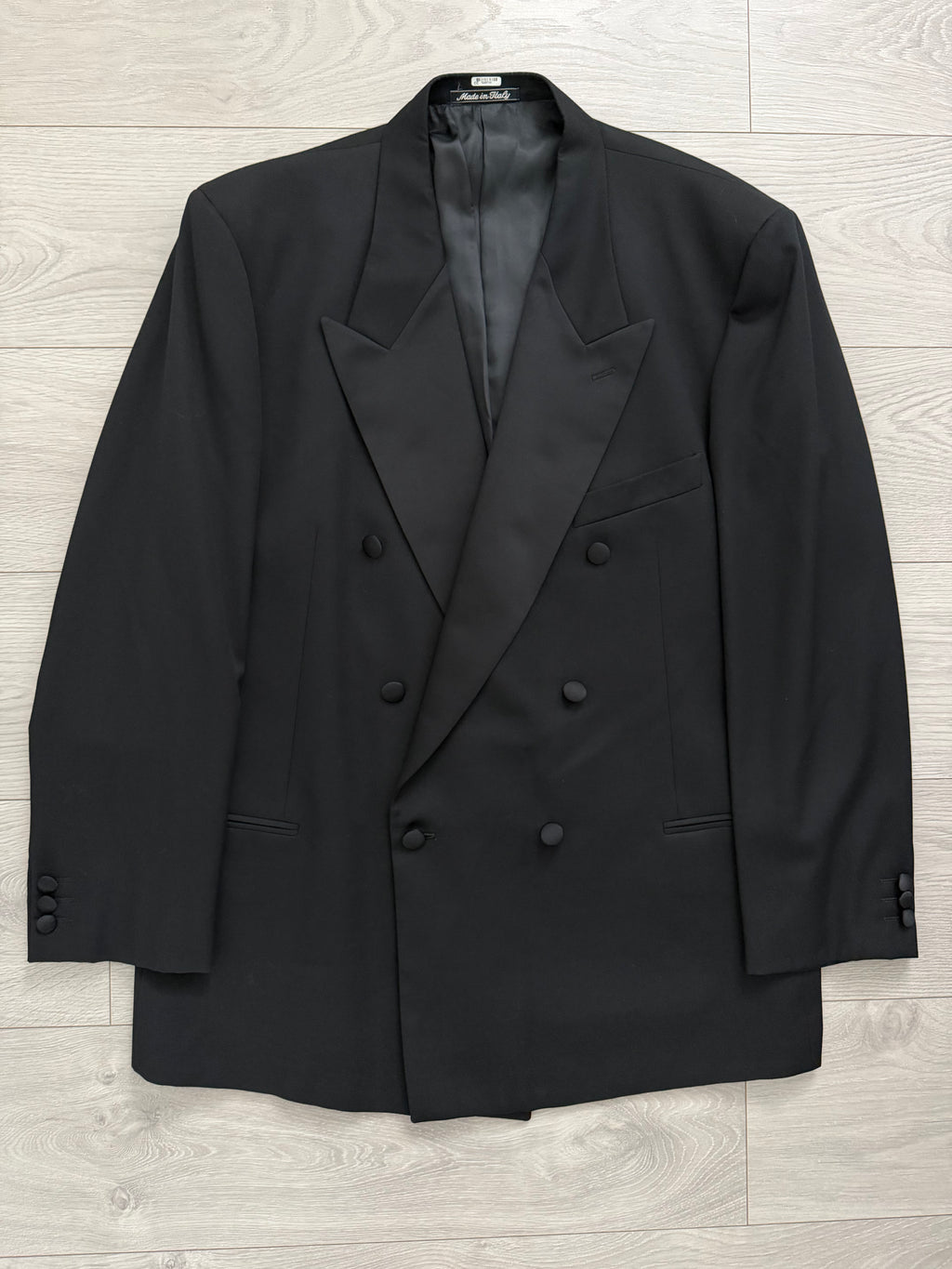 Armani Mani 1980s Tuxedo Peaked Lapel Double Breasted Jacket & Hugo Boss 1980s Pleated Tuxedo Pants - Size XXL Jacket / 38"