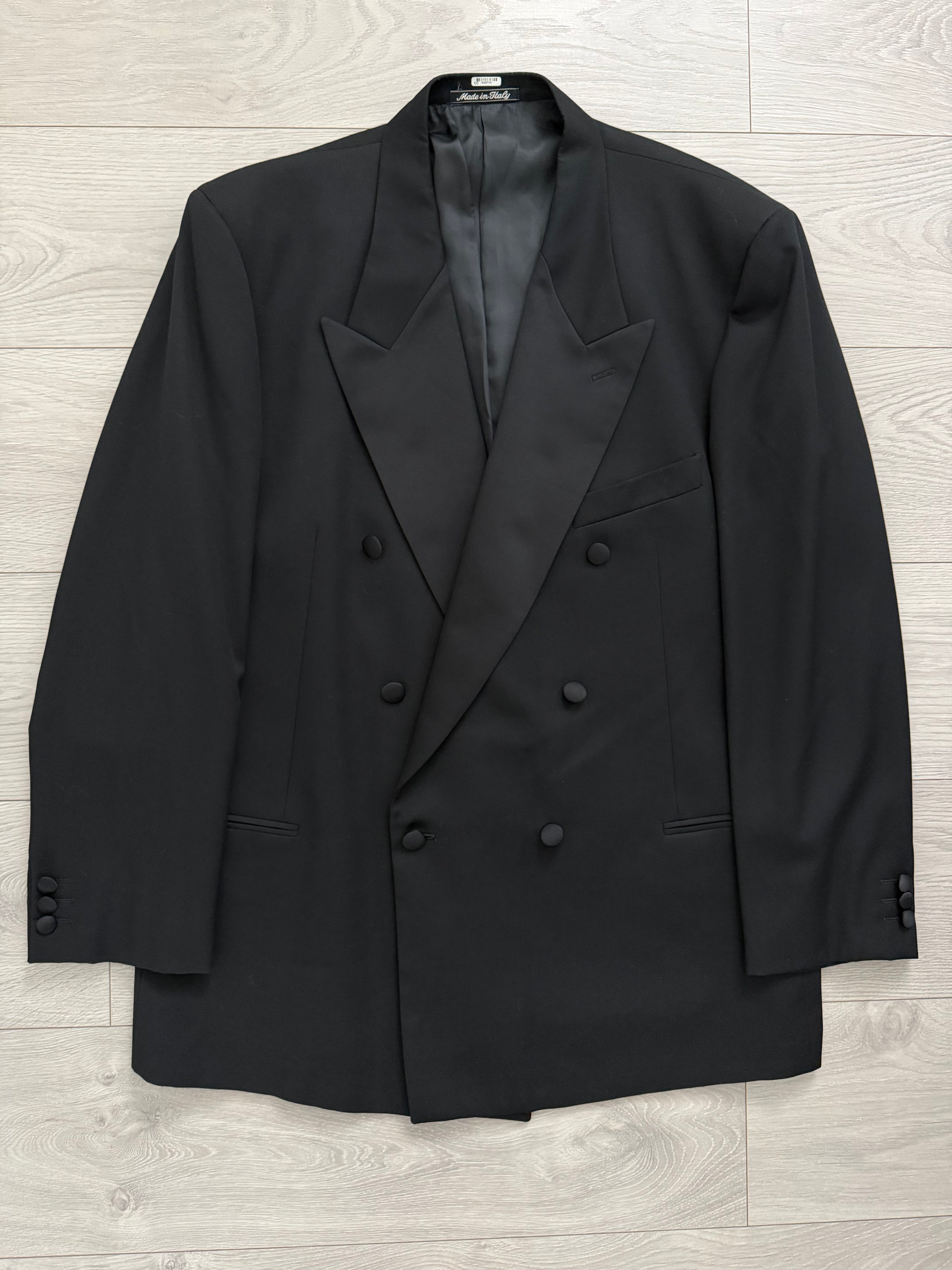 Armani Mani 1980s Tuxedo Peaked Lapel Double Breasted Jacket & Hugo Boss 1980s Pleated Tuxedo Pants - Size XXL Jacket / 38"
