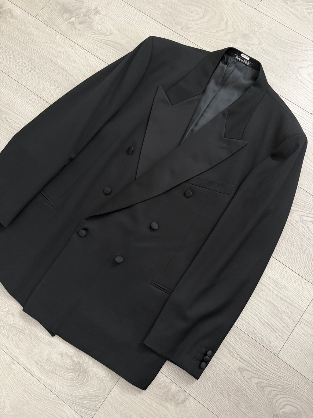 Armani Mani 1980s Tuxedo Peaked Lapel Double Breasted Jacket & Hugo Boss 1980s Pleated Tuxedo Pants - Size XXL Jacket / 38"