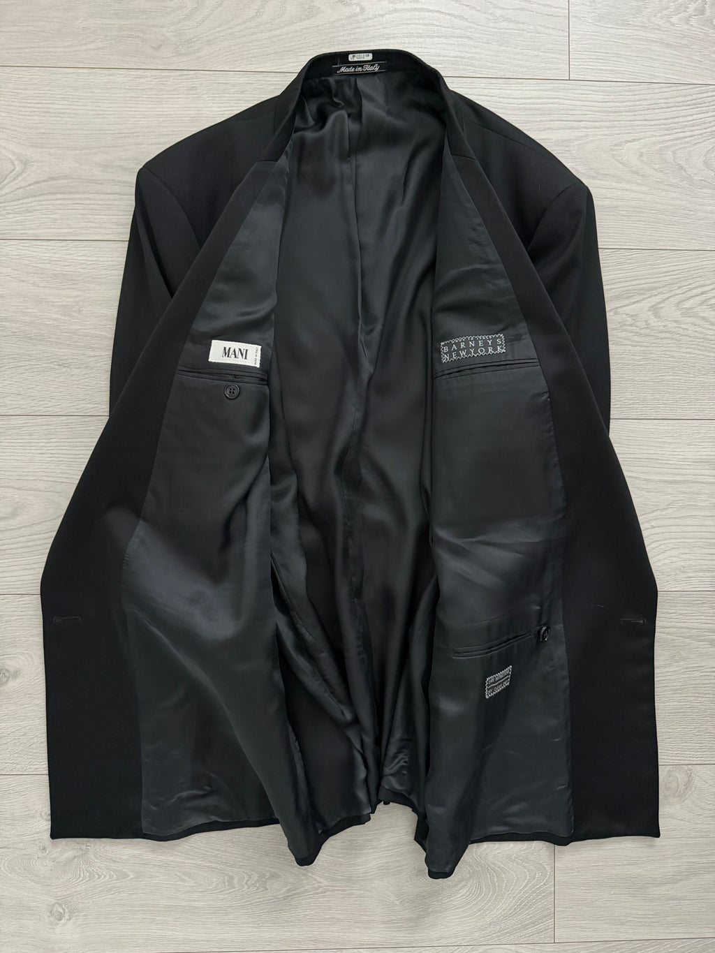 Armani Mani 1980s Tuxedo Peaked Lapel Double Breasted Jacket & Hugo Boss 1980s Pleated Tuxedo Pants - Size XXL Jacket / 38"