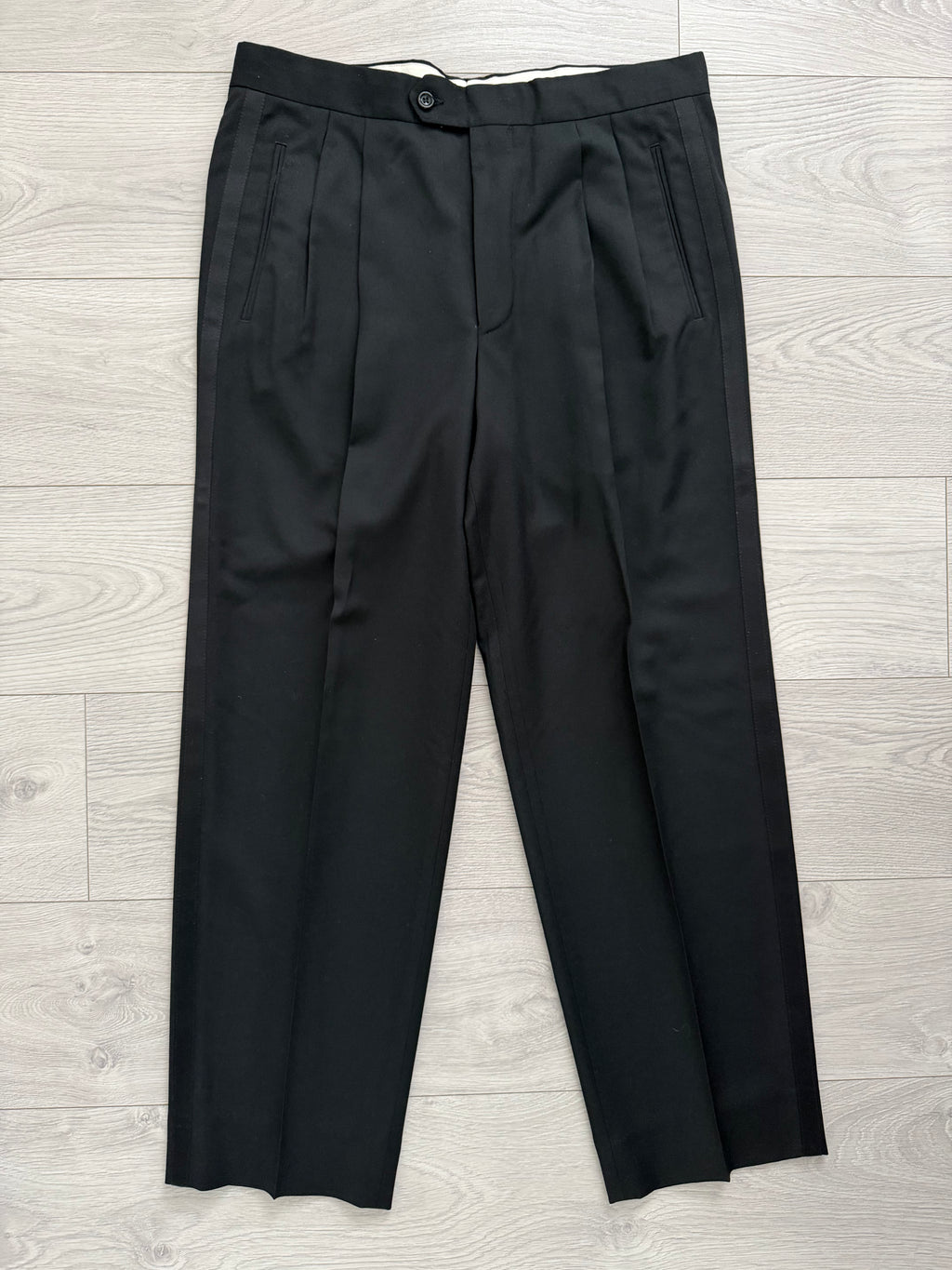 Armani Mani 1980s Tuxedo Peaked Lapel Double Breasted Jacket & Hugo Boss 1980s Pleated Tuxedo Pants - Size XXL Jacket / 38"