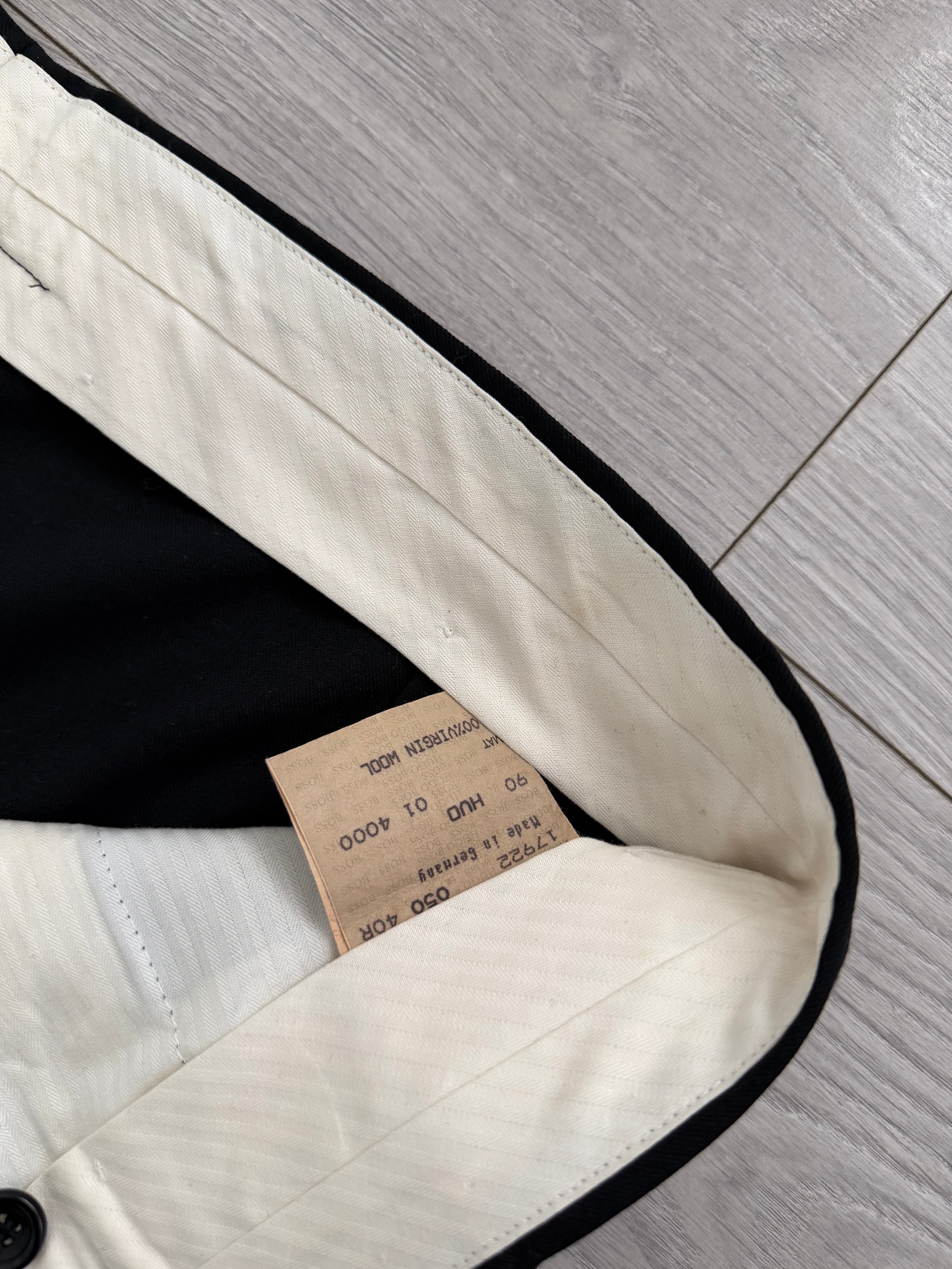 Armani Mani 1980s Tuxedo Peaked Lapel Double Breasted Jacket & Hugo Boss 1980s Pleated Tuxedo Pants - Size XXL Jacket / 38"
