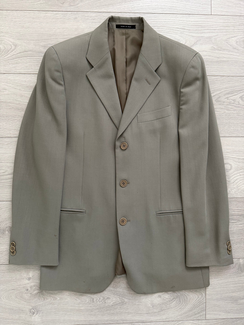 Emporio Armani 1990s 3B Draped Pleated Wool Suit Taupe Sage - Size S Jacket / 28" Waist