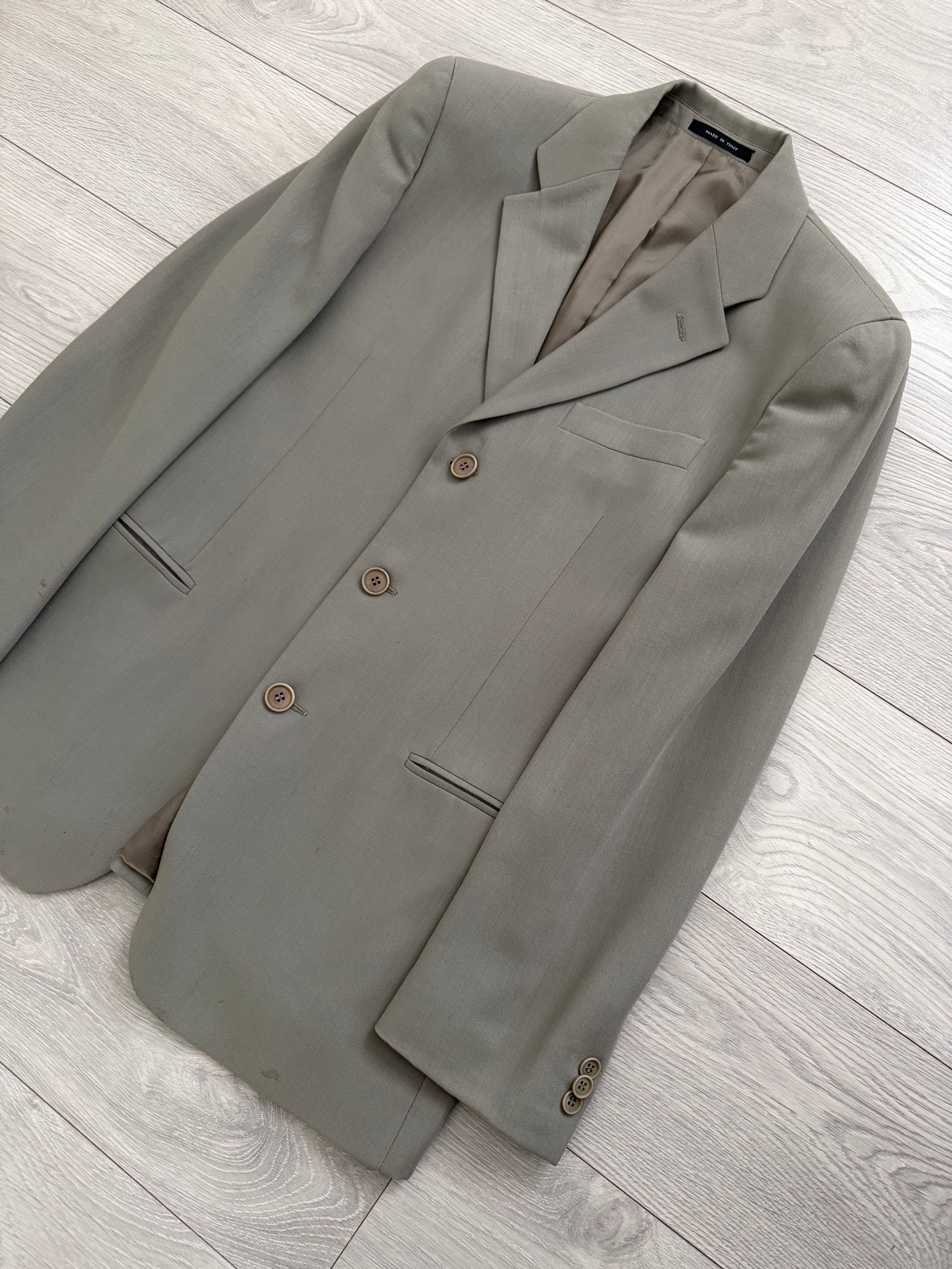 Emporio Armani 1990s 3B Draped Pleated Wool Suit Taupe Sage - Size S Jacket / 28" Waist