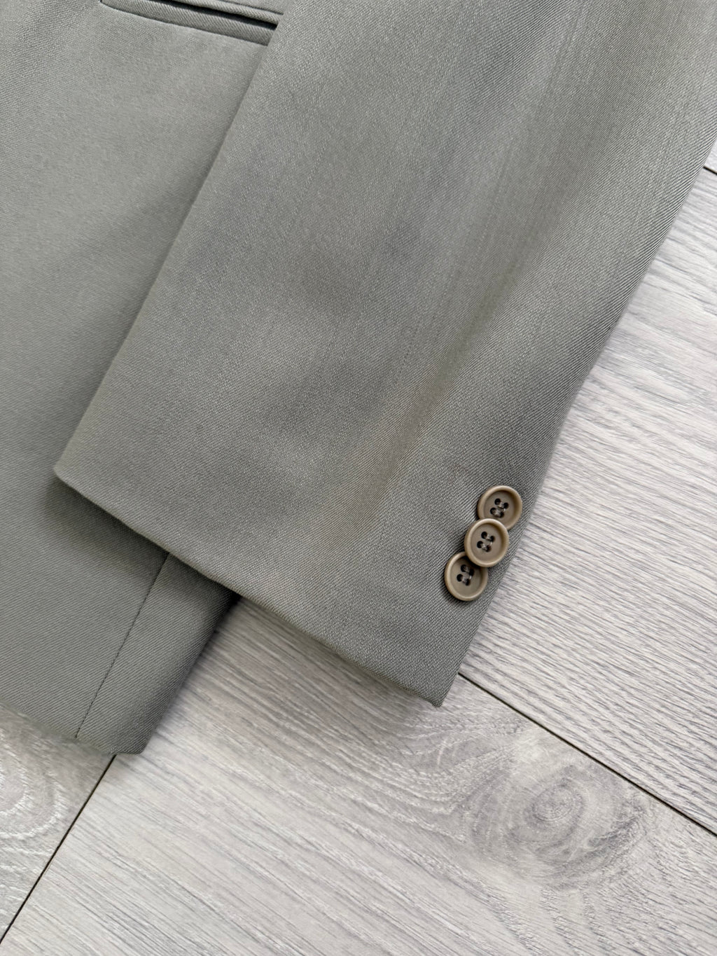 Emporio Armani 1990s 3B Draped Pleated Wool Suit Taupe Sage - Size S Jacket / 28" Waist