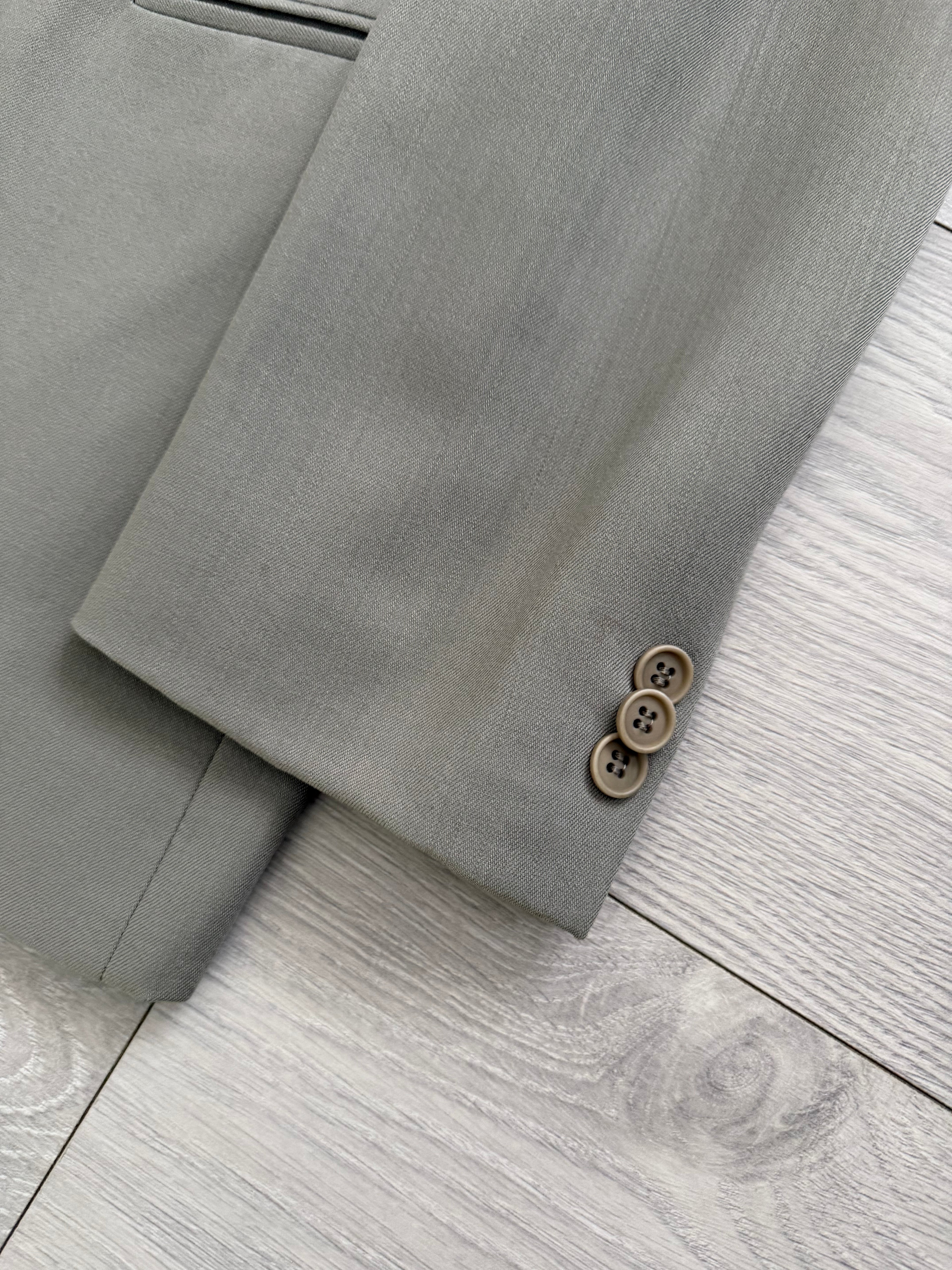 Emporio Armani 1990s 3B Draped Pleated Wool Suit Taupe Sage - Size S Jacket / 28" Waist