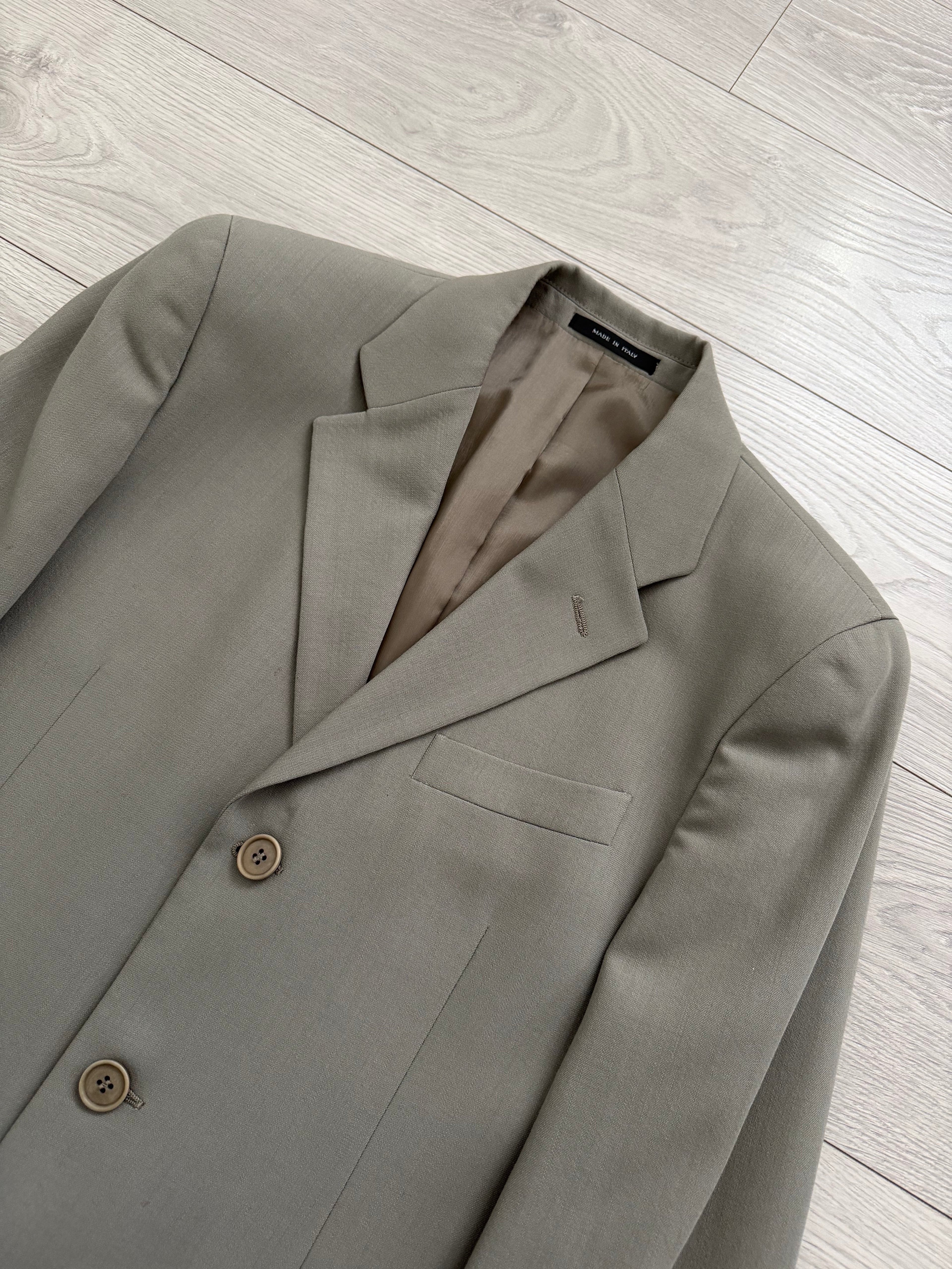 Emporio Armani 1990s 3B Draped Pleated Wool Suit Taupe Sage - Size S Jacket / 28" Waist