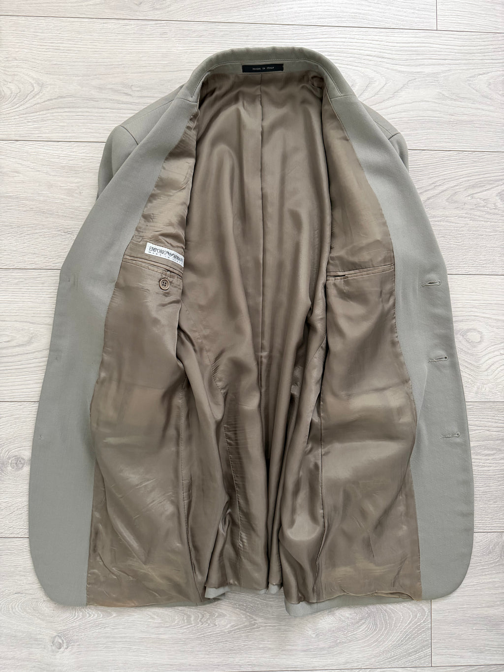 Emporio Armani 1990s 3B Draped Pleated Wool Suit Taupe Sage - Size S Jacket / 28" Waist