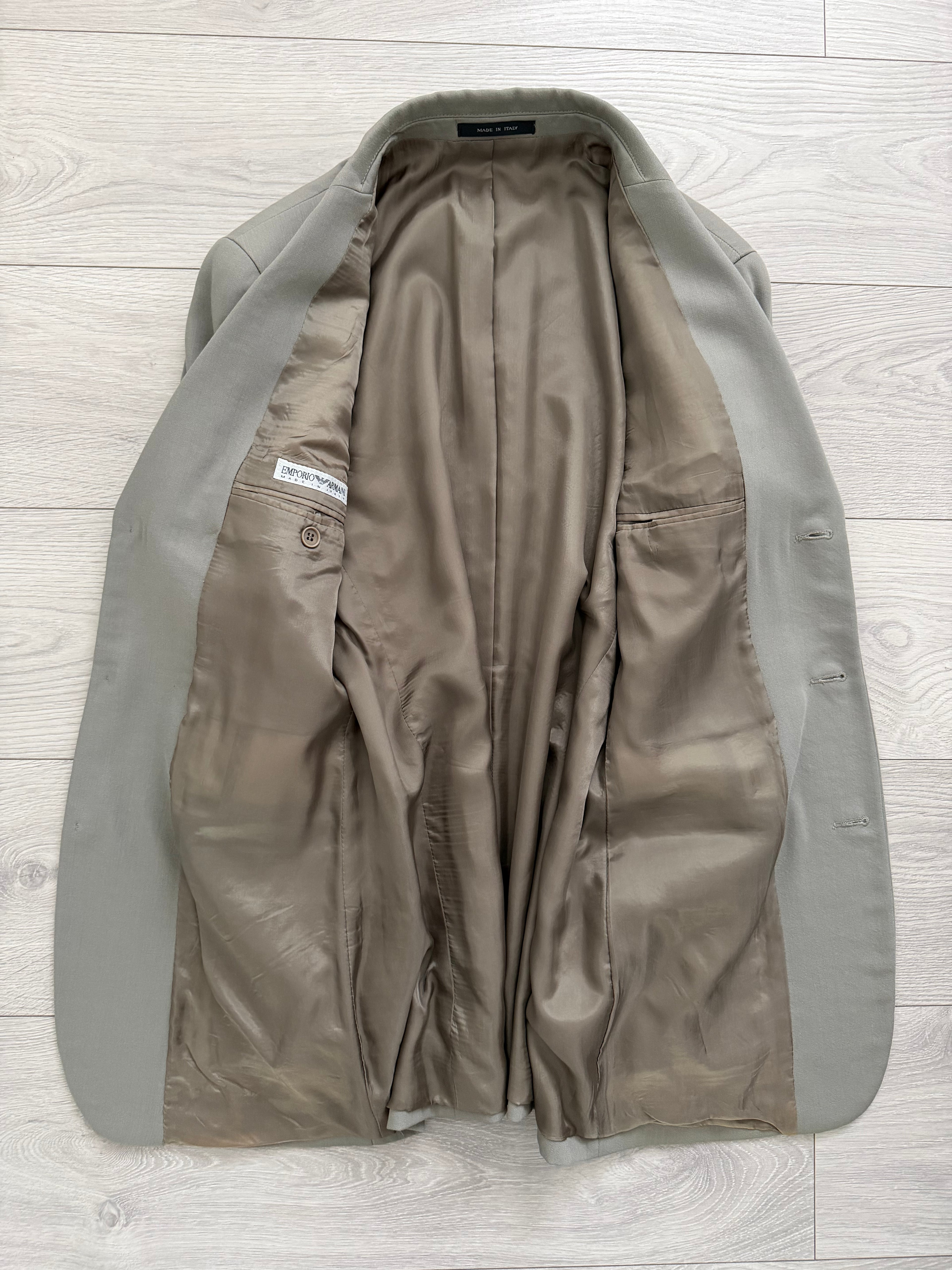Emporio Armani 1990s 3B Draped Pleated Wool Suit Taupe Sage - Size S Jacket / 28" Waist