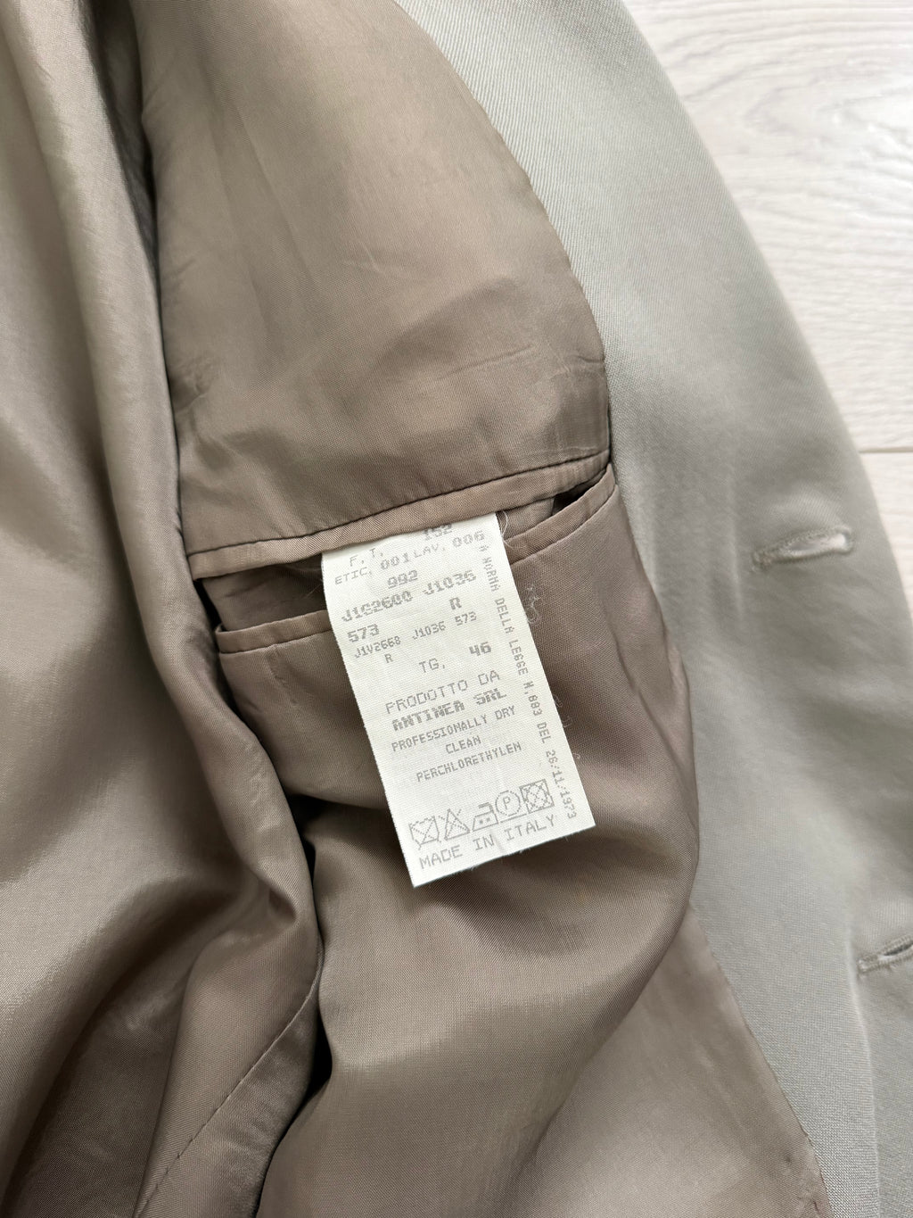 Emporio Armani 1990s 3B Draped Pleated Wool Suit Taupe Sage - Size S Jacket / 28" Waist