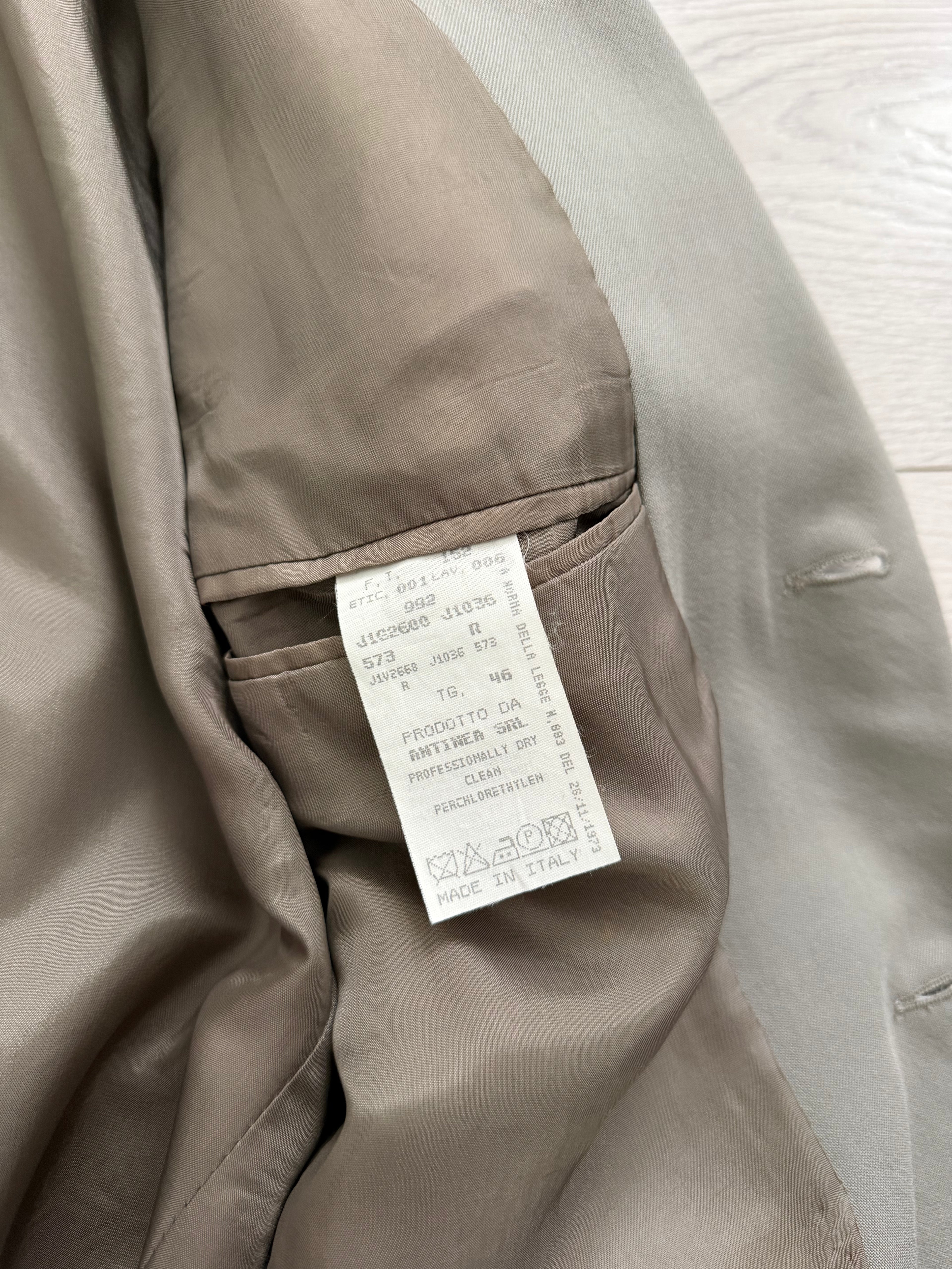 Emporio Armani 1990s 3B Draped Pleated Wool Suit Taupe Sage - Size S Jacket / 28" Waist
