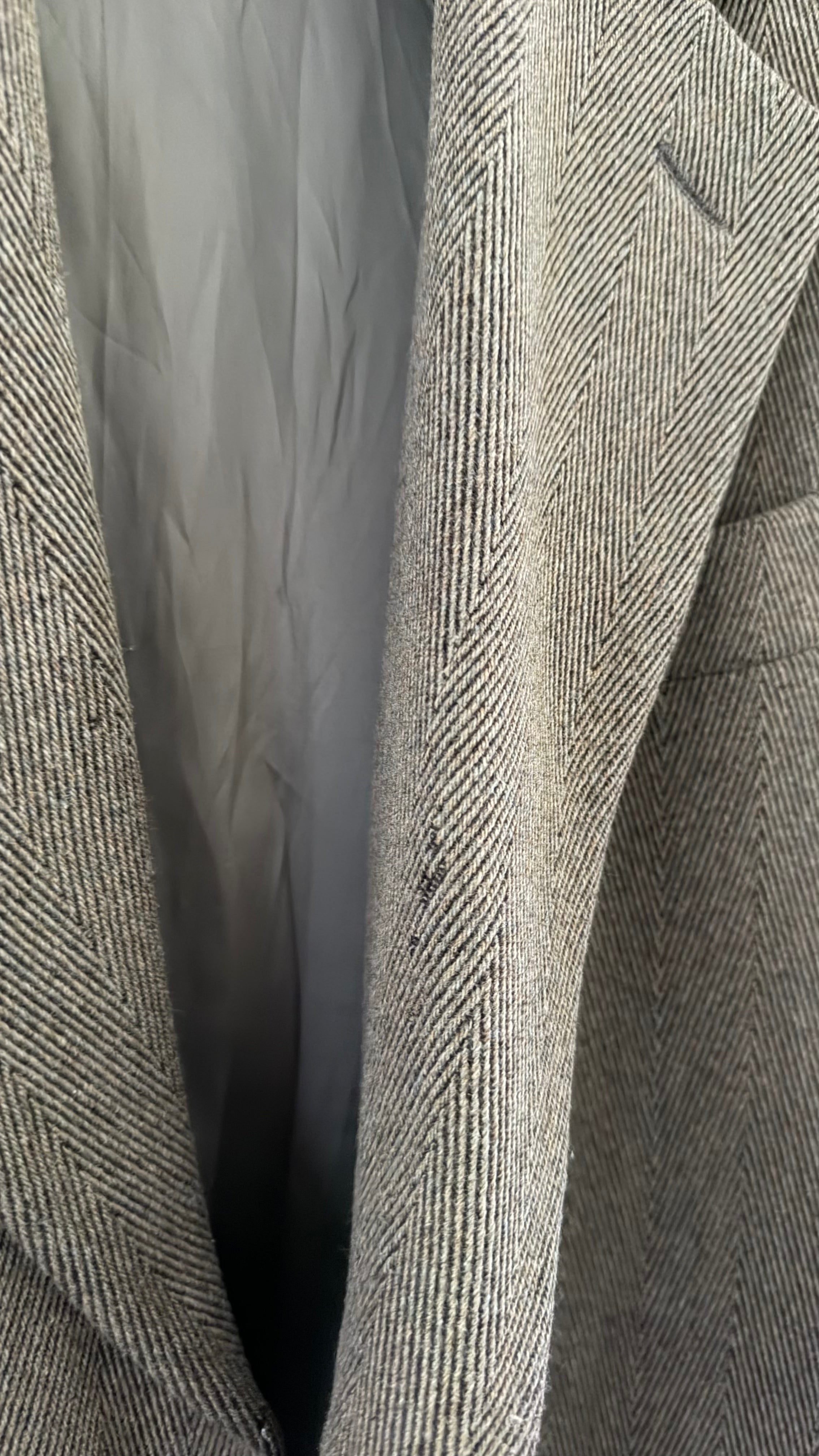 Giorgio Armani 1980s Herringbone Wool Coat Taupe Brown - Size L